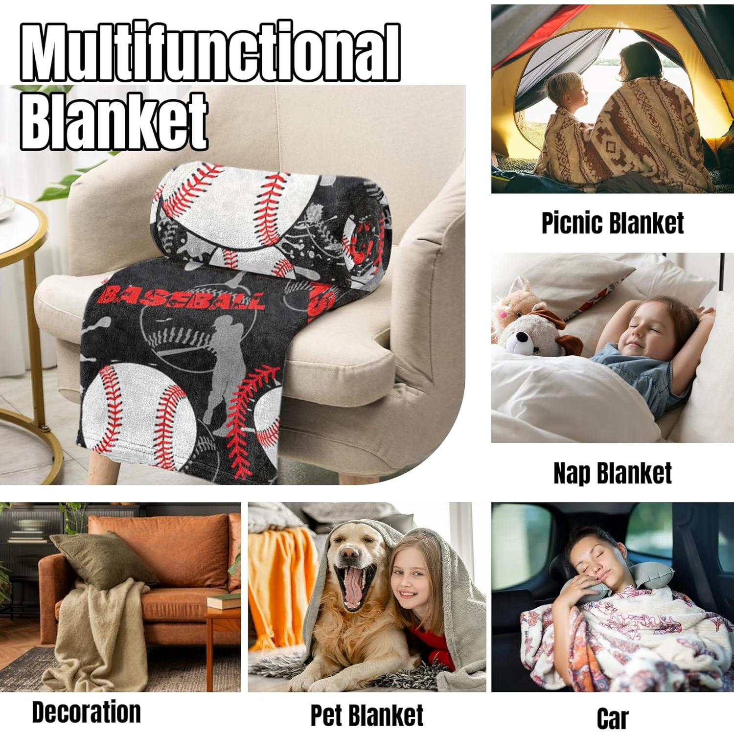 Manta de béisbol SEAZUIIS 127x152 cm para niños y adultos