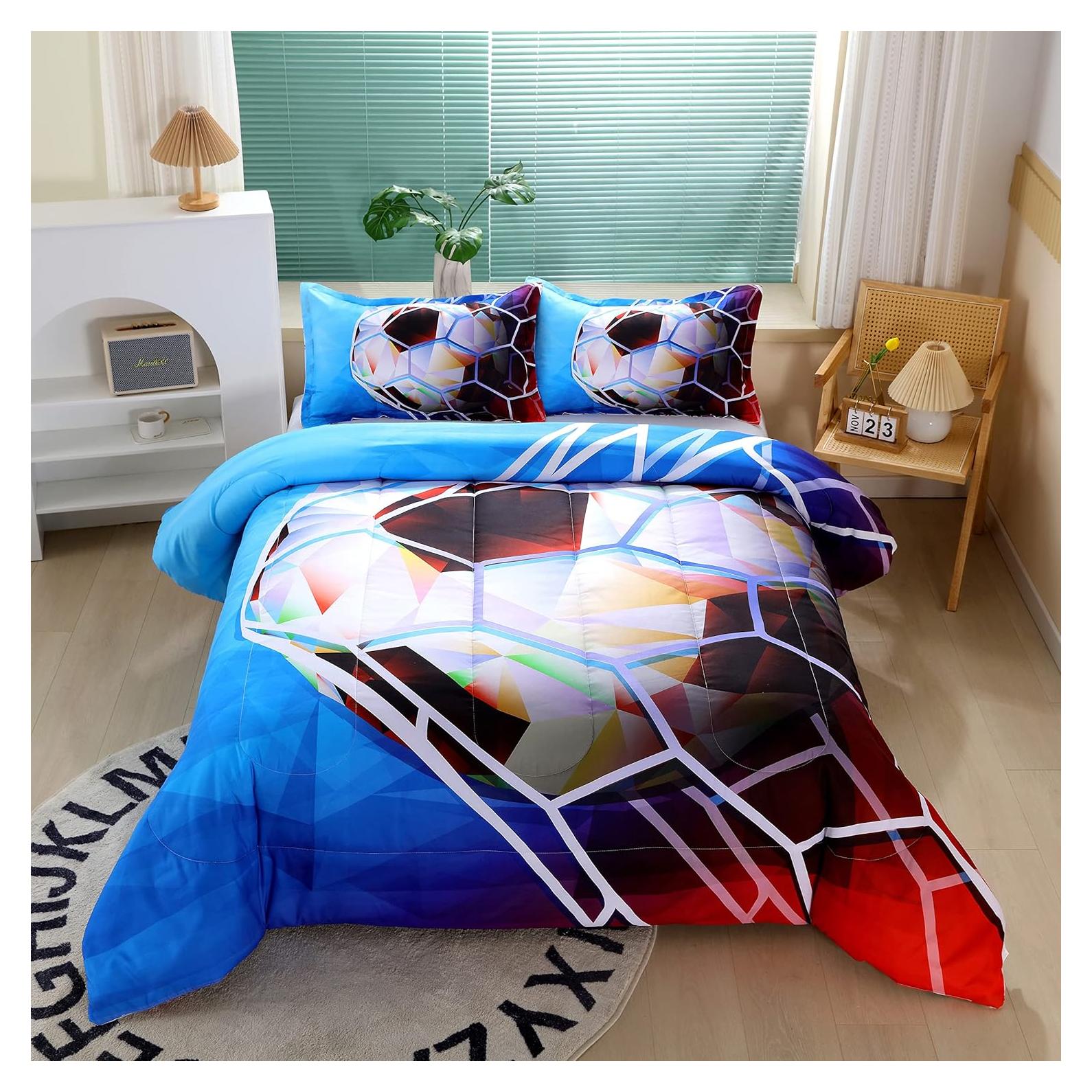 Juego de Edredón Individual Suncloris Fútbol 3D 3 Piezas