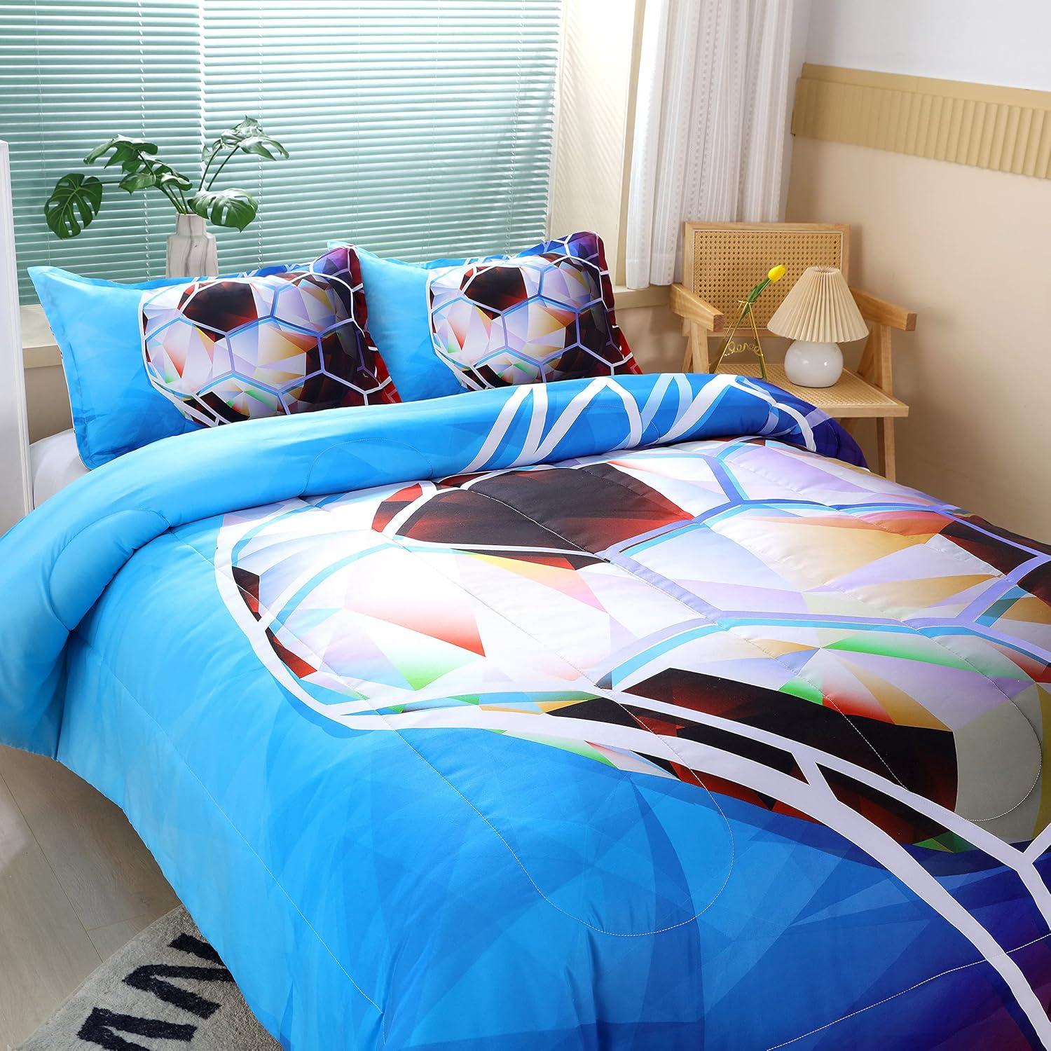 Juego de Edredón Individual Suncloris Fútbol 3D 3 Piezas