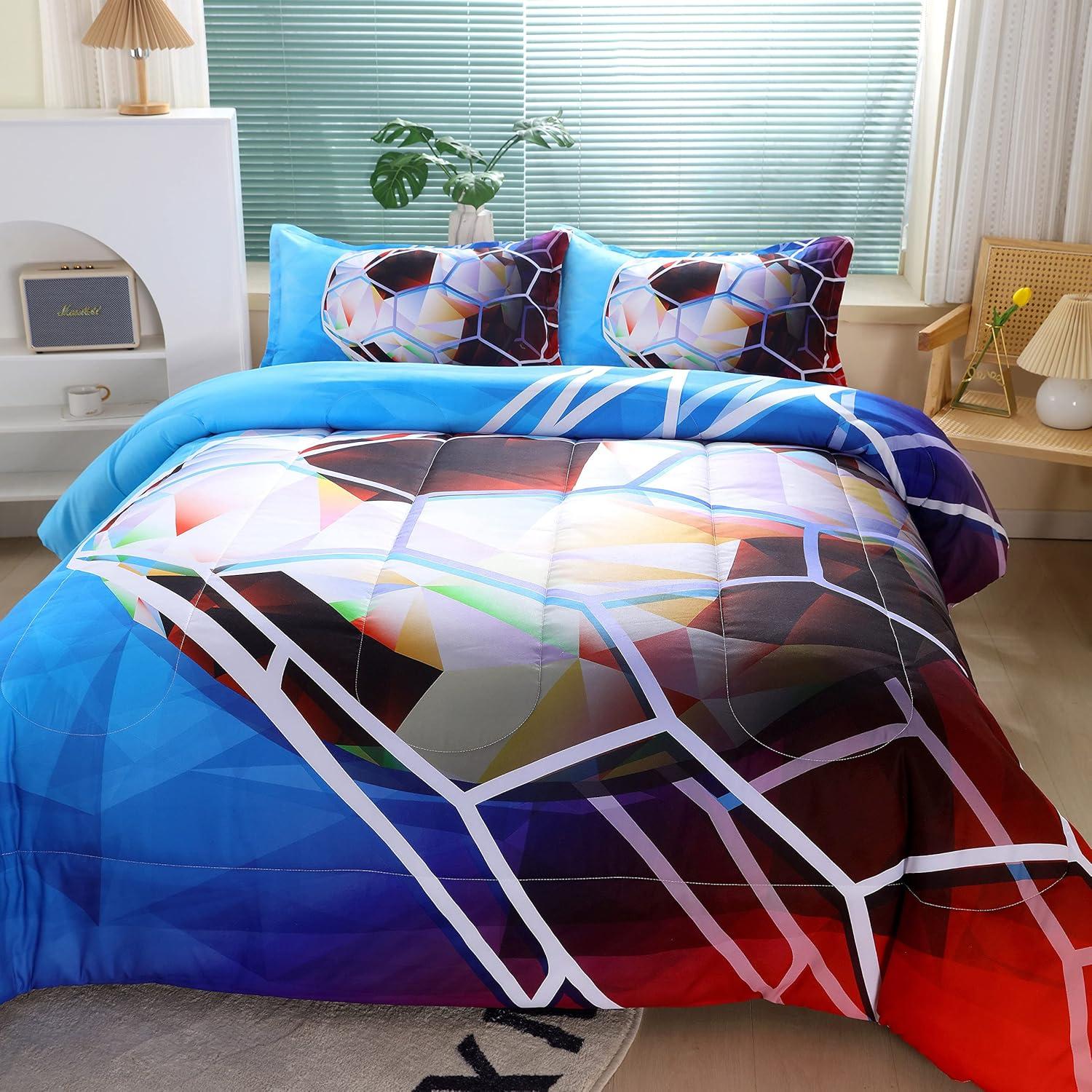 Juego de Edredón Individual Suncloris Fútbol 3D 3 Piezas