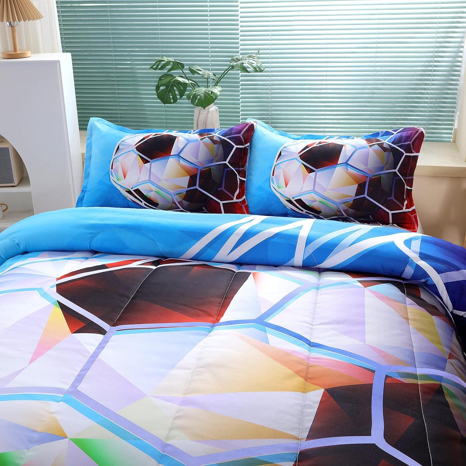 Juego de Edredón Individual Suncloris Fútbol 3D 3 Piezas