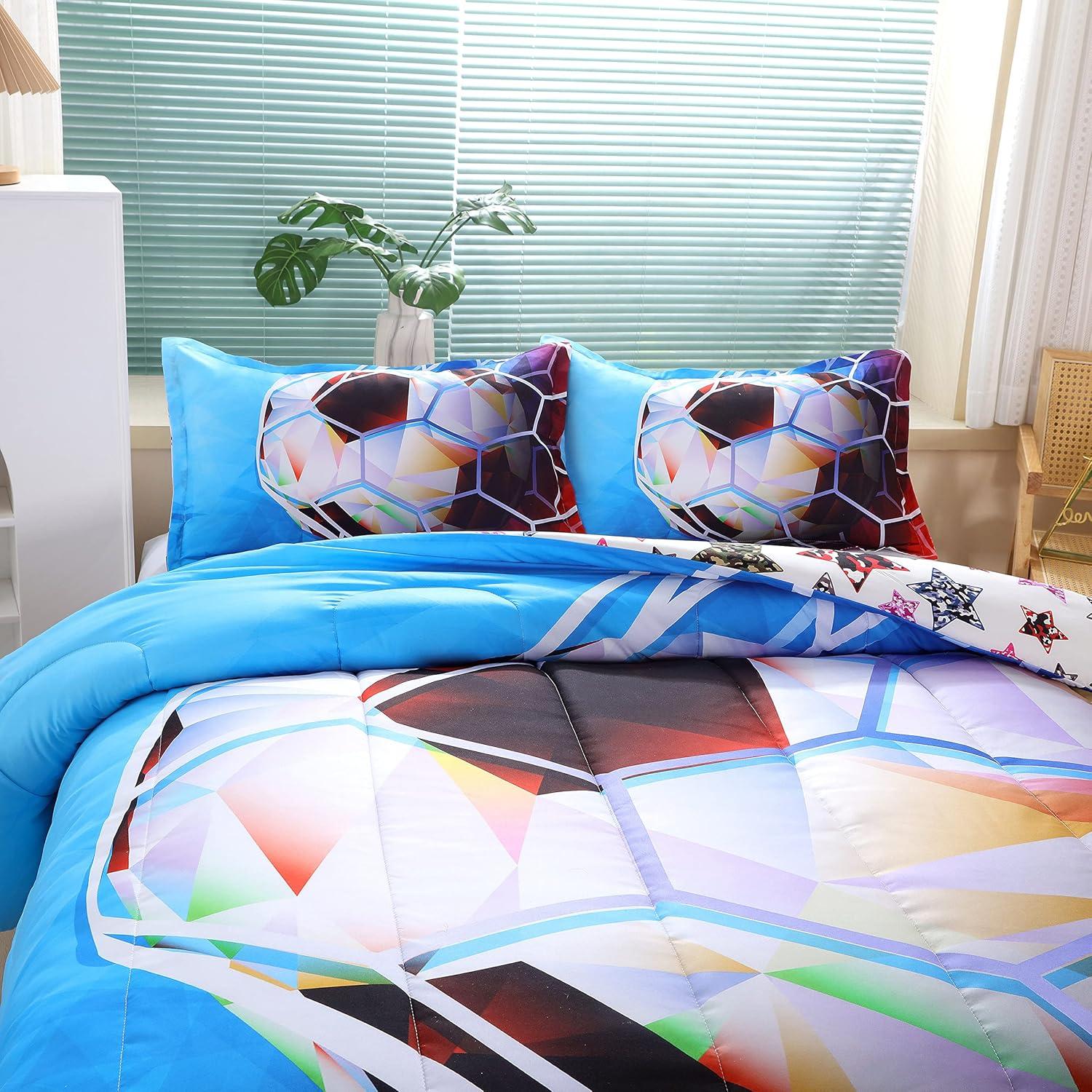 Juego de Edredón Individual Suncloris Fútbol 3D 3 Piezas