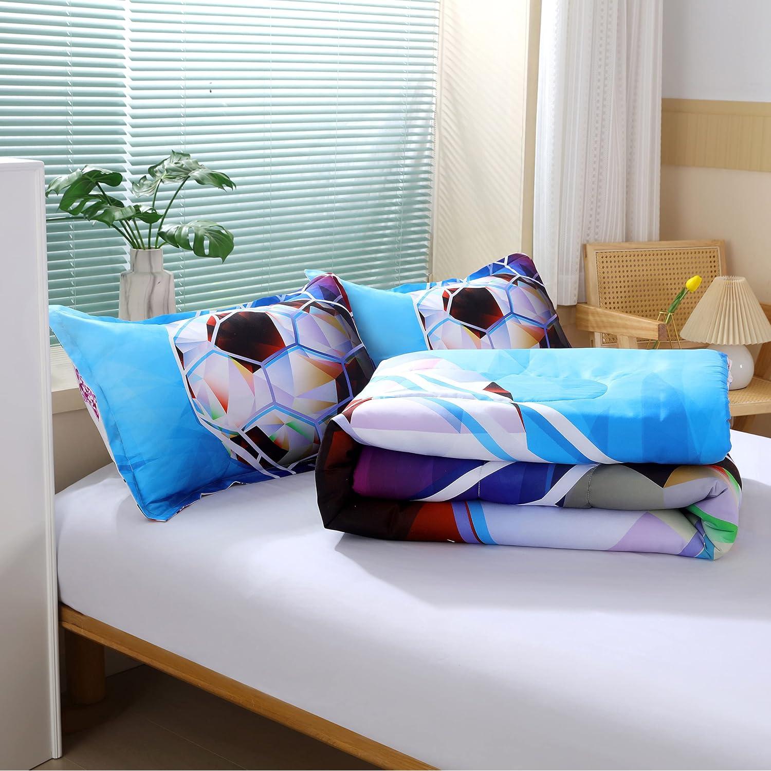 Juego de Edredón Individual Suncloris Fútbol 3D 3 Piezas