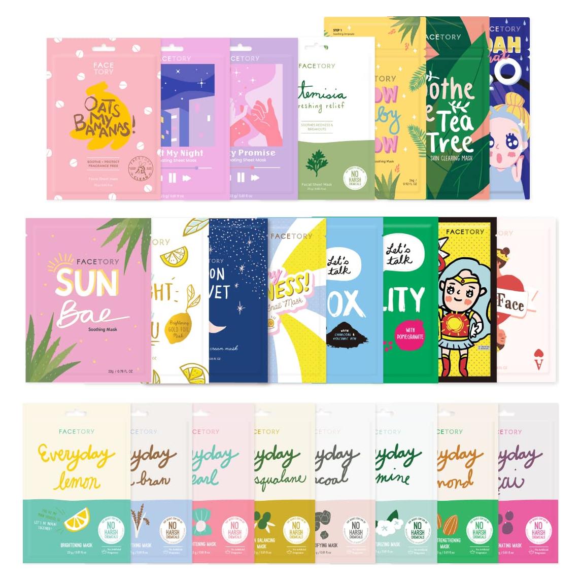 Set de 23 Mascarillas Faciales FaceTory - Cuidado de Piel Natural