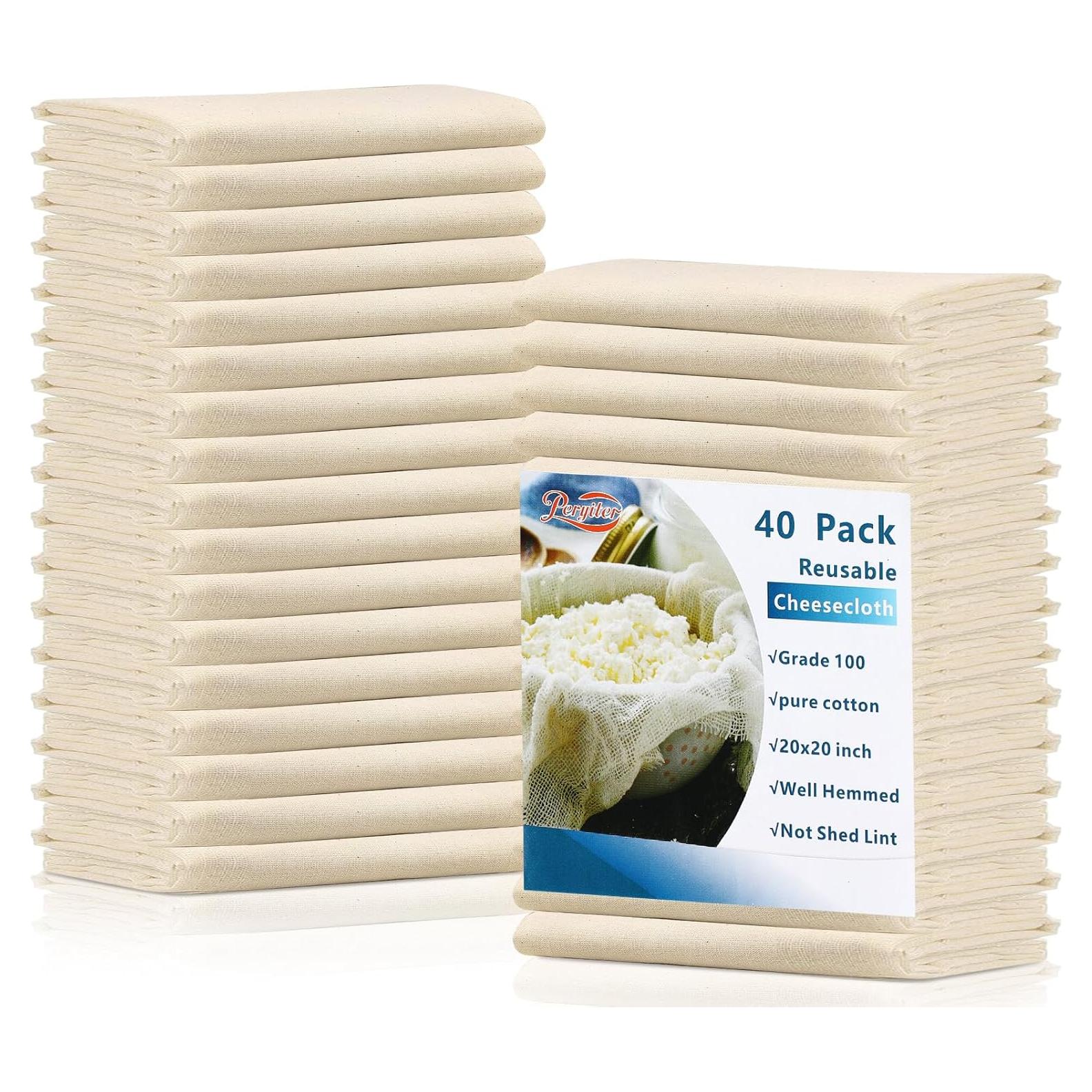 Tela de Queso Reutilizable Peryiter 40 Pcs Algodón 50.8x50.8 cm