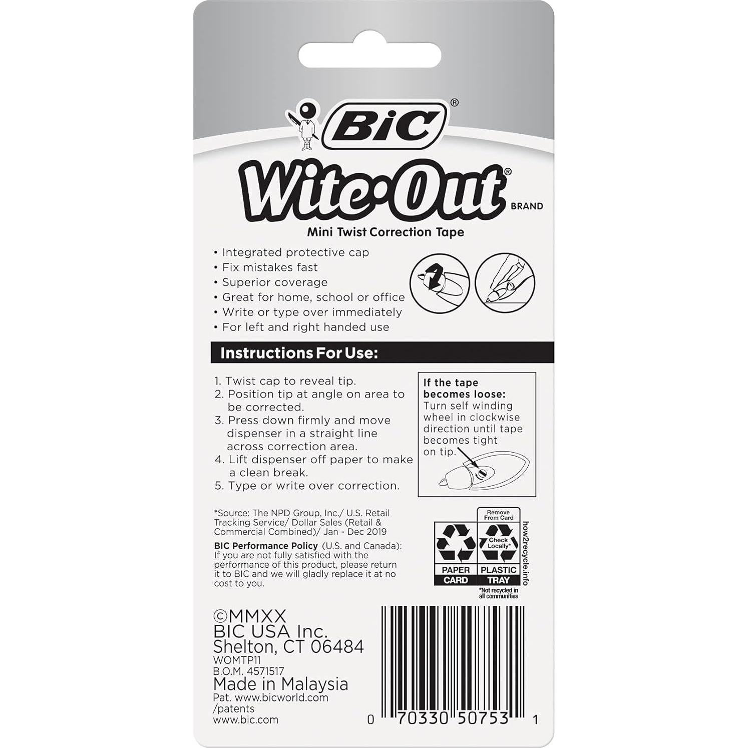 Cinta de Corrección BIC Wite-Out Blanca 8m para Oficina