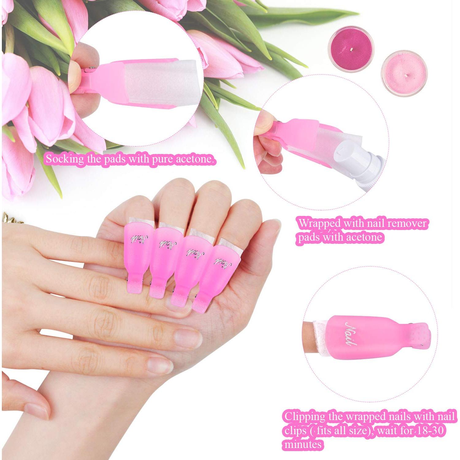 Kit Quitaesmalte Gel MORGLES Rosa con 10 Clips y 300 Discos