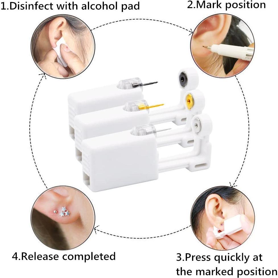 Kit de Perforación de Orejas Psaakon - 4 Pistolas Desechables con Aretes 3mm