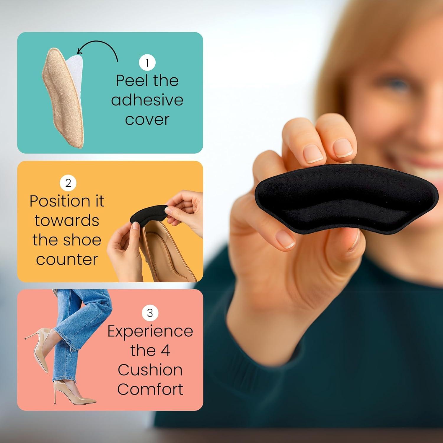 Almohadillas Antideslizantes Walkize para Talones - 2 Pares Beige y Negro