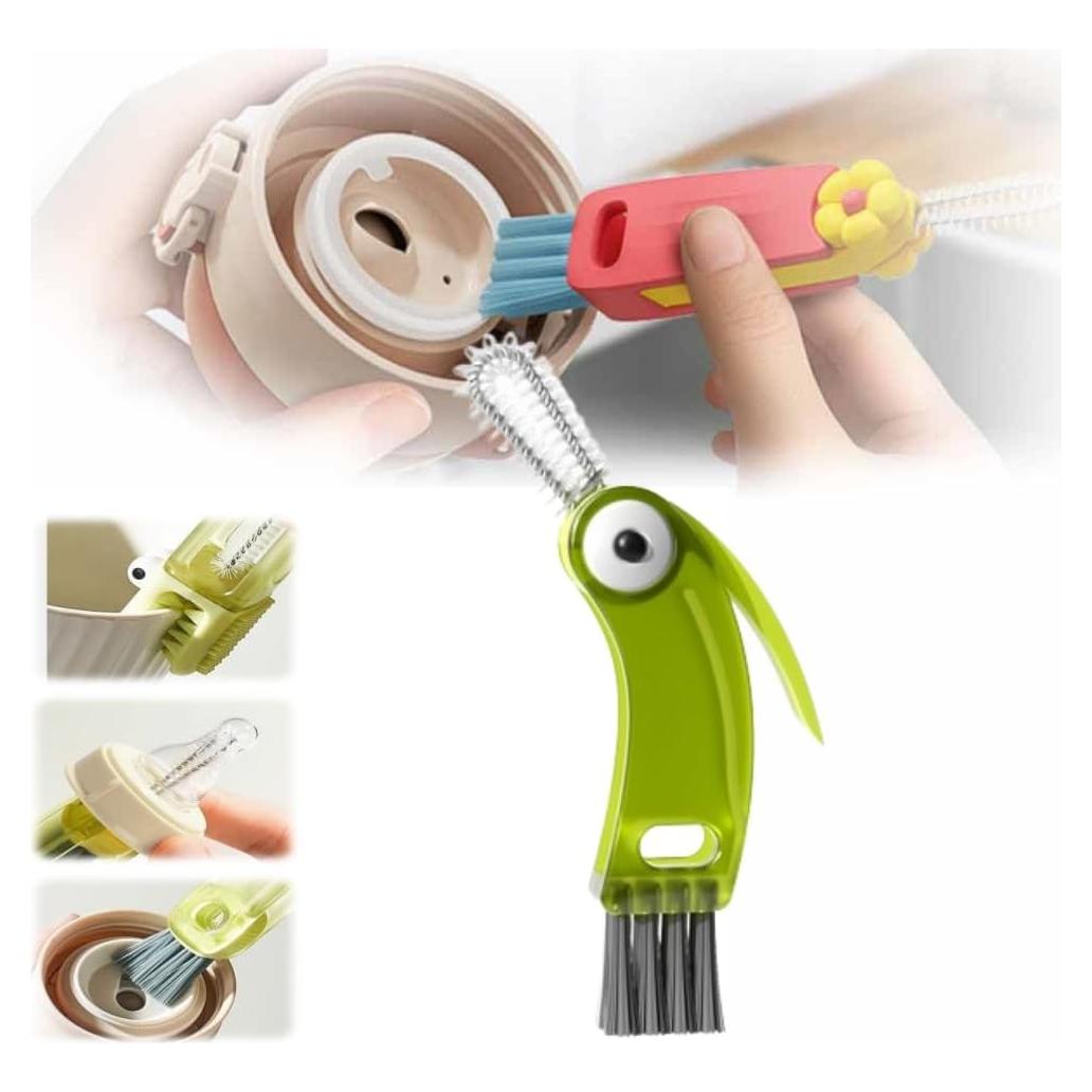 3 in 1 Cup Lid Cleaning Brush, 2024 Upgrade Crevice Cleaning Brush Set for Baby Bottle Gap Tight Spaces Cup, 3 in 1 Multifunctional Cleaning Brush Portable Cup Lid Cleaner with Brush (A1)