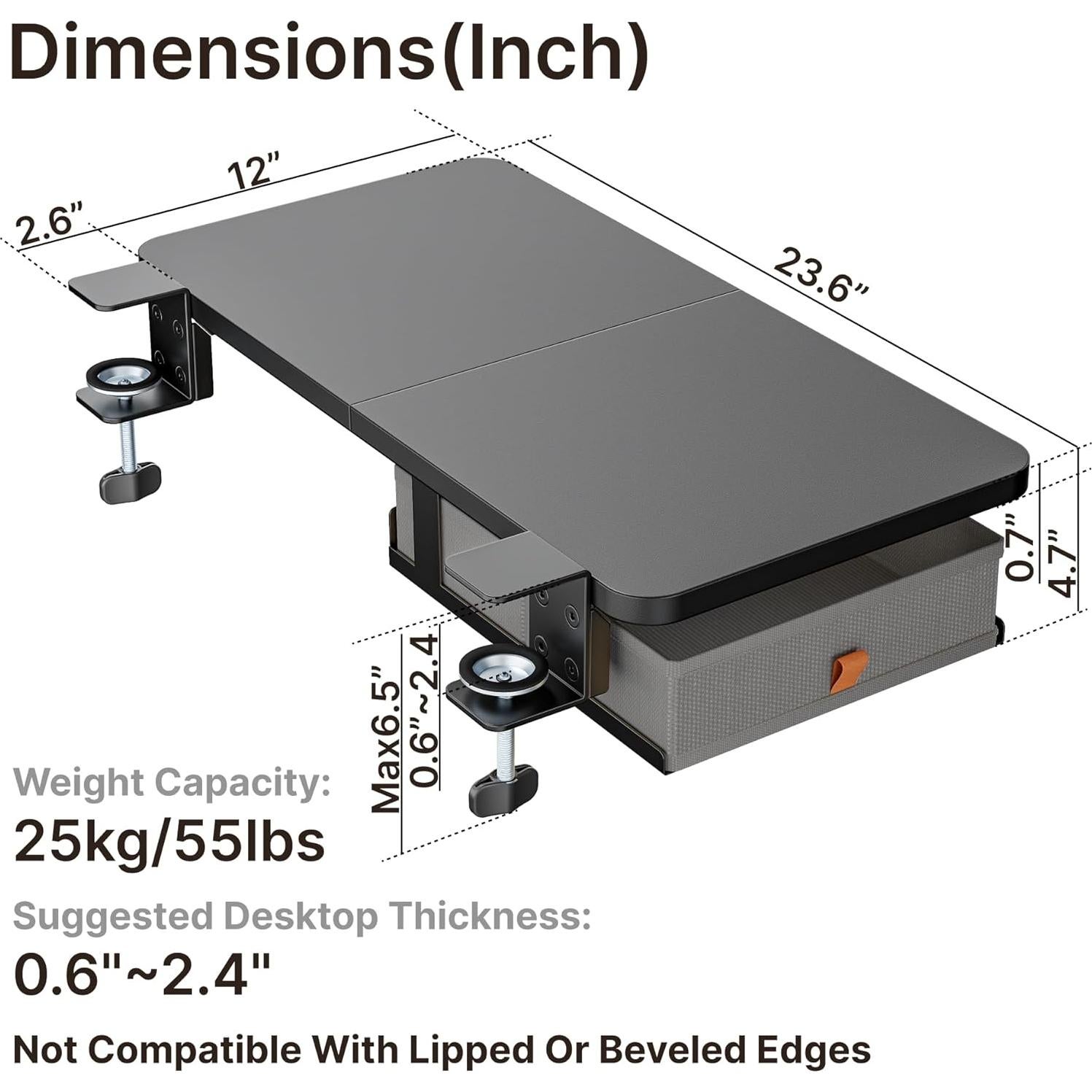 Bandeja Extensora de Escritorio PEGZONE 61x30.5cm con Cajón Negro