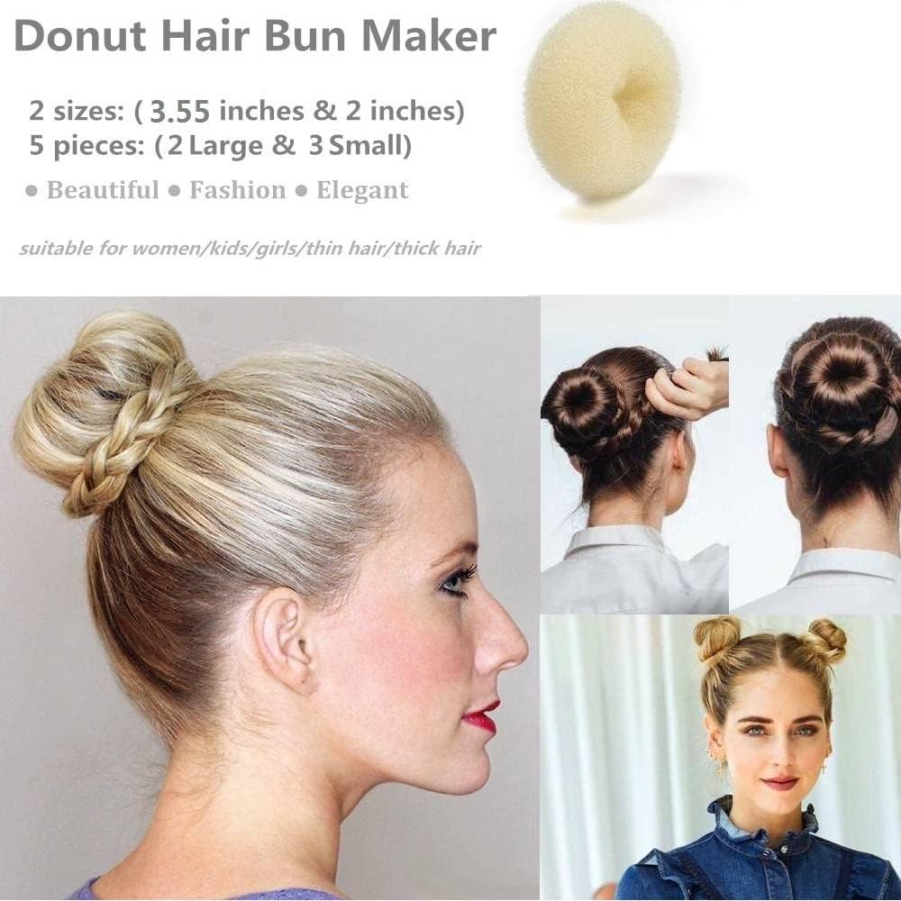 Set de 5 Hacedores de Moño de Donut Beige - 2 Grandes y 3 Pequeños
