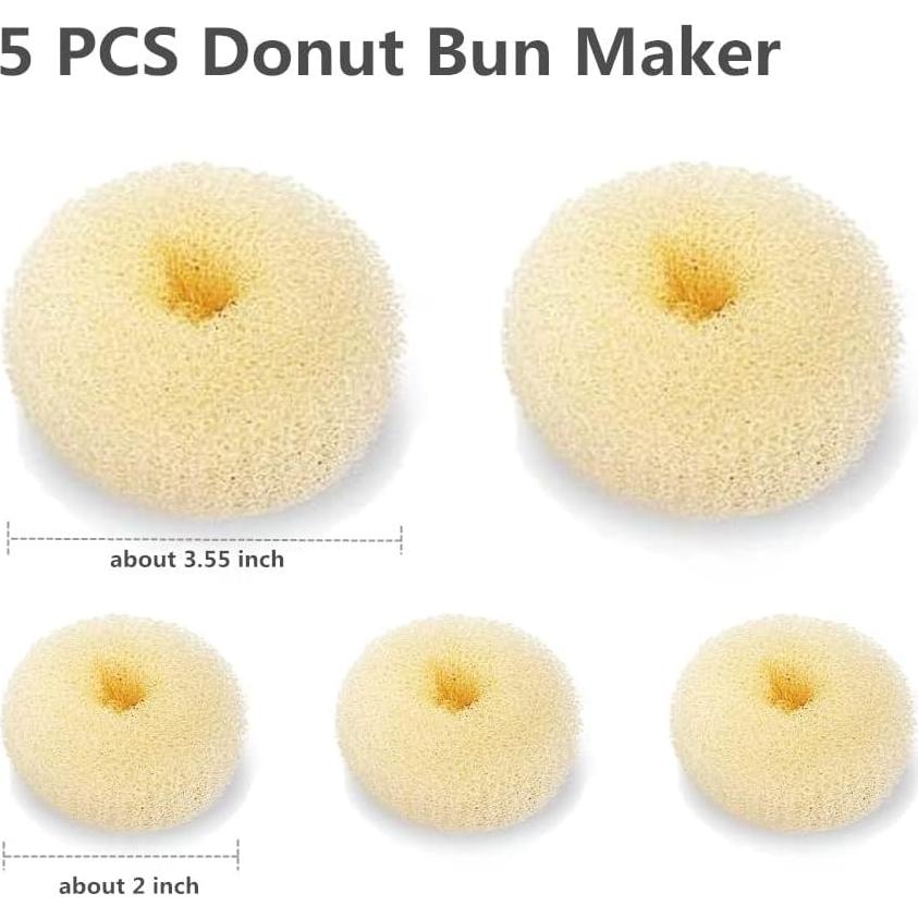 Set de 5 Hacedores de Moño de Donut Beige - 2 Grandes y 3 Pequeños