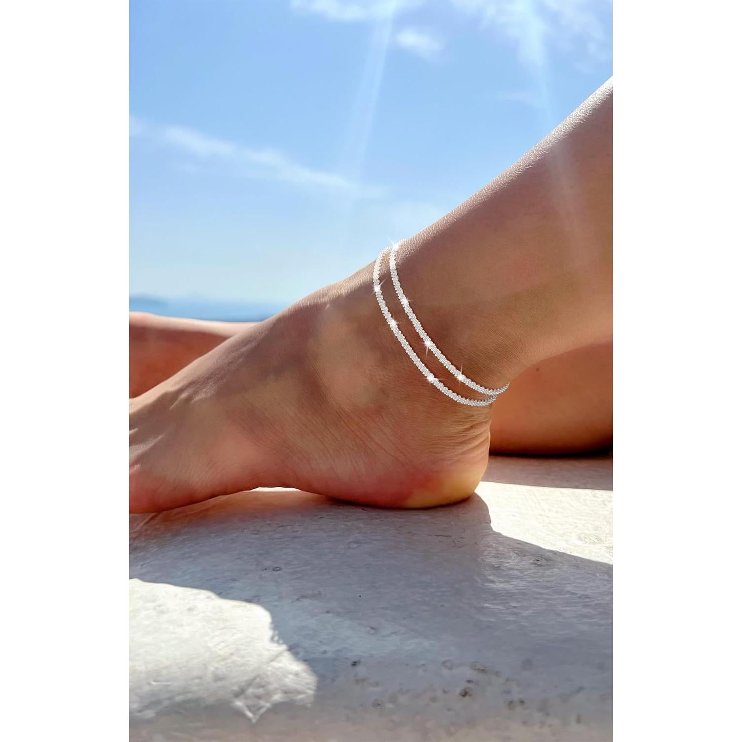 Pulsera de Tobillo Koperin Plateada Impermeable con Colgante