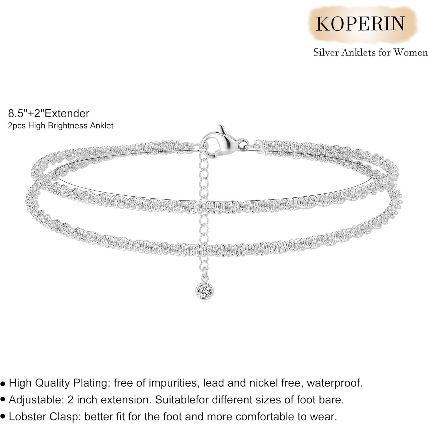 Pulsera de Tobillo Koperin Plateada Impermeable con Colgante