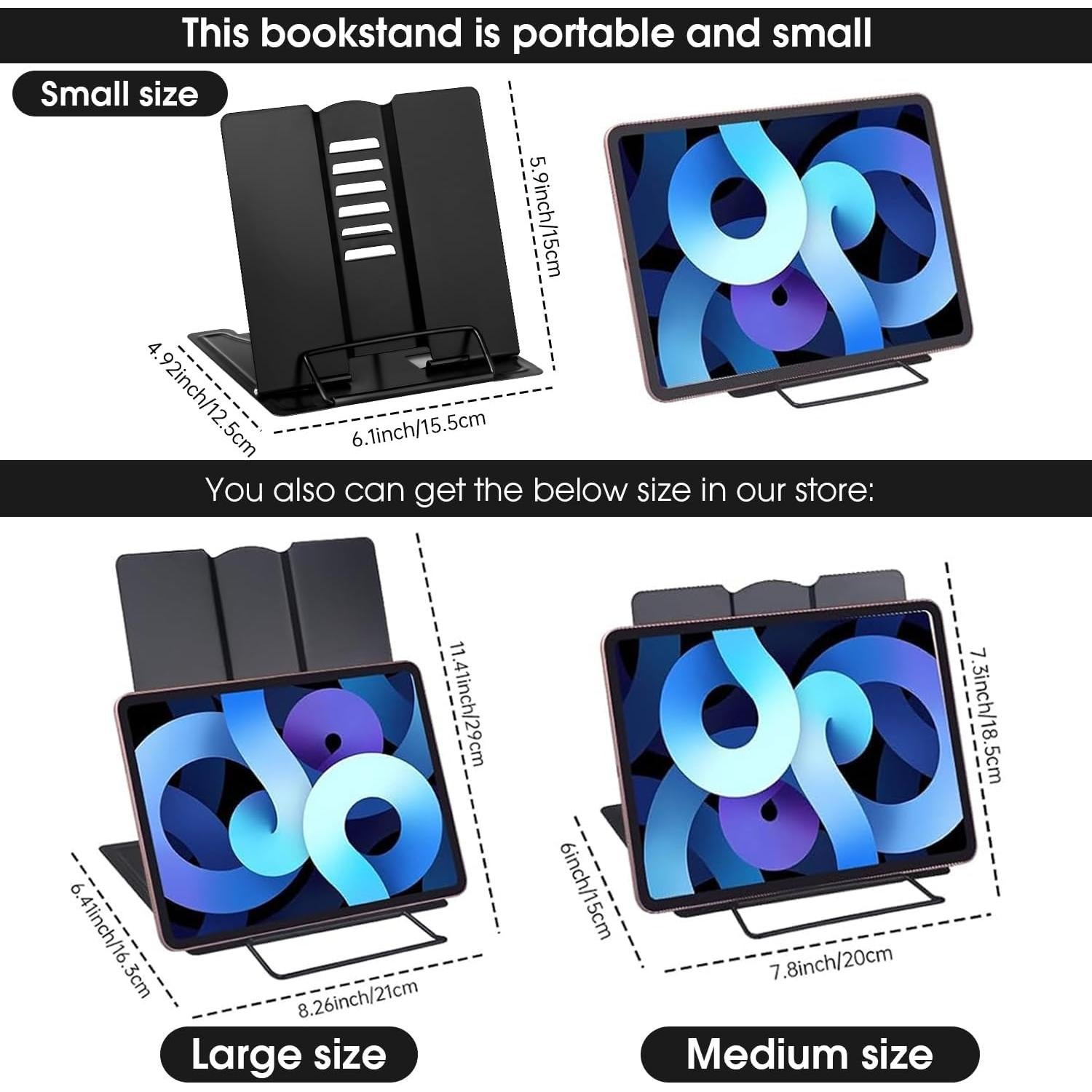 Soporte de Libro MSDADA Ajustable de Metal Negro 15x15.5cm