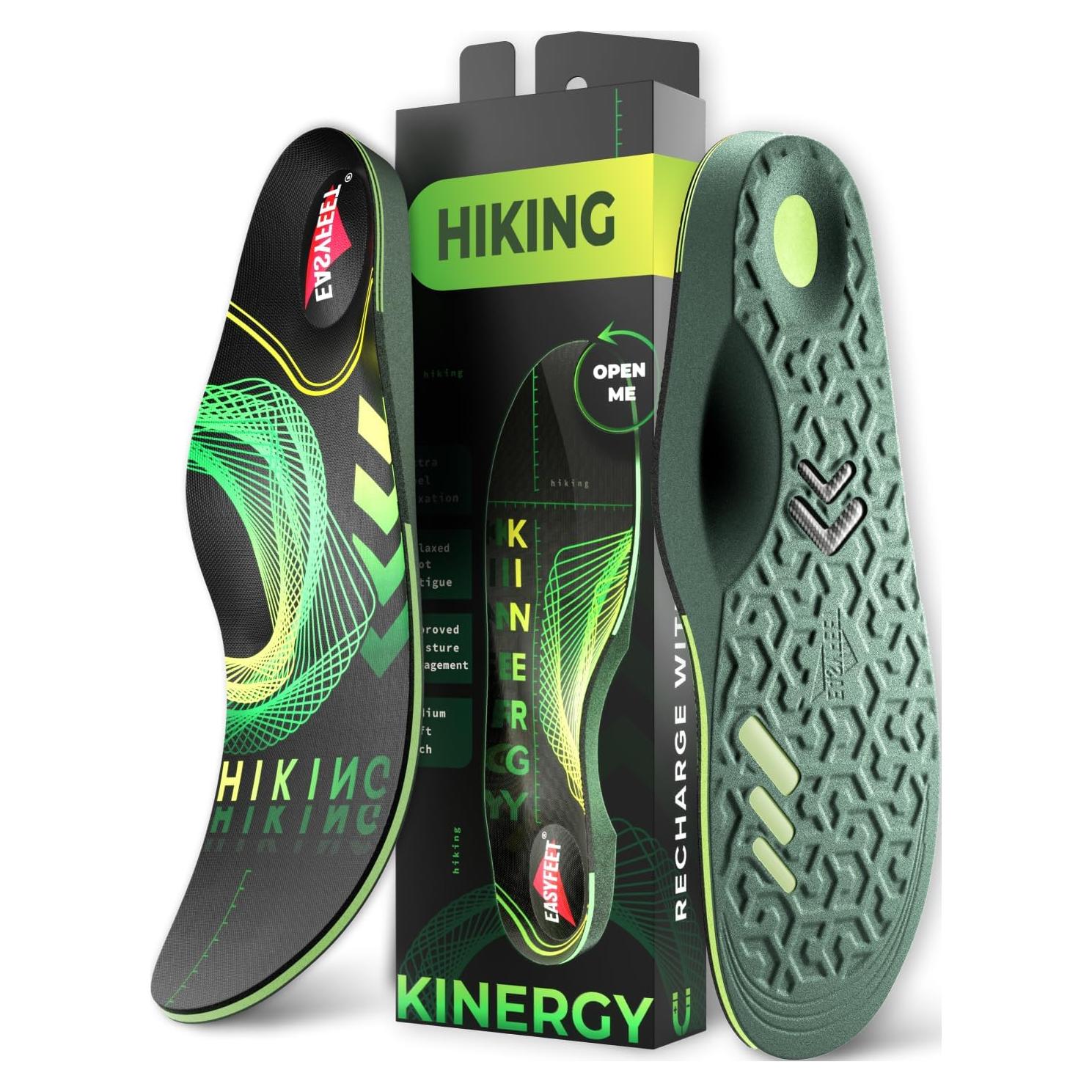 Plantillas Ortopédicas Acolchadas Kinergy para Senderismo - Soporte Arqueado - Hombres y Mujeres