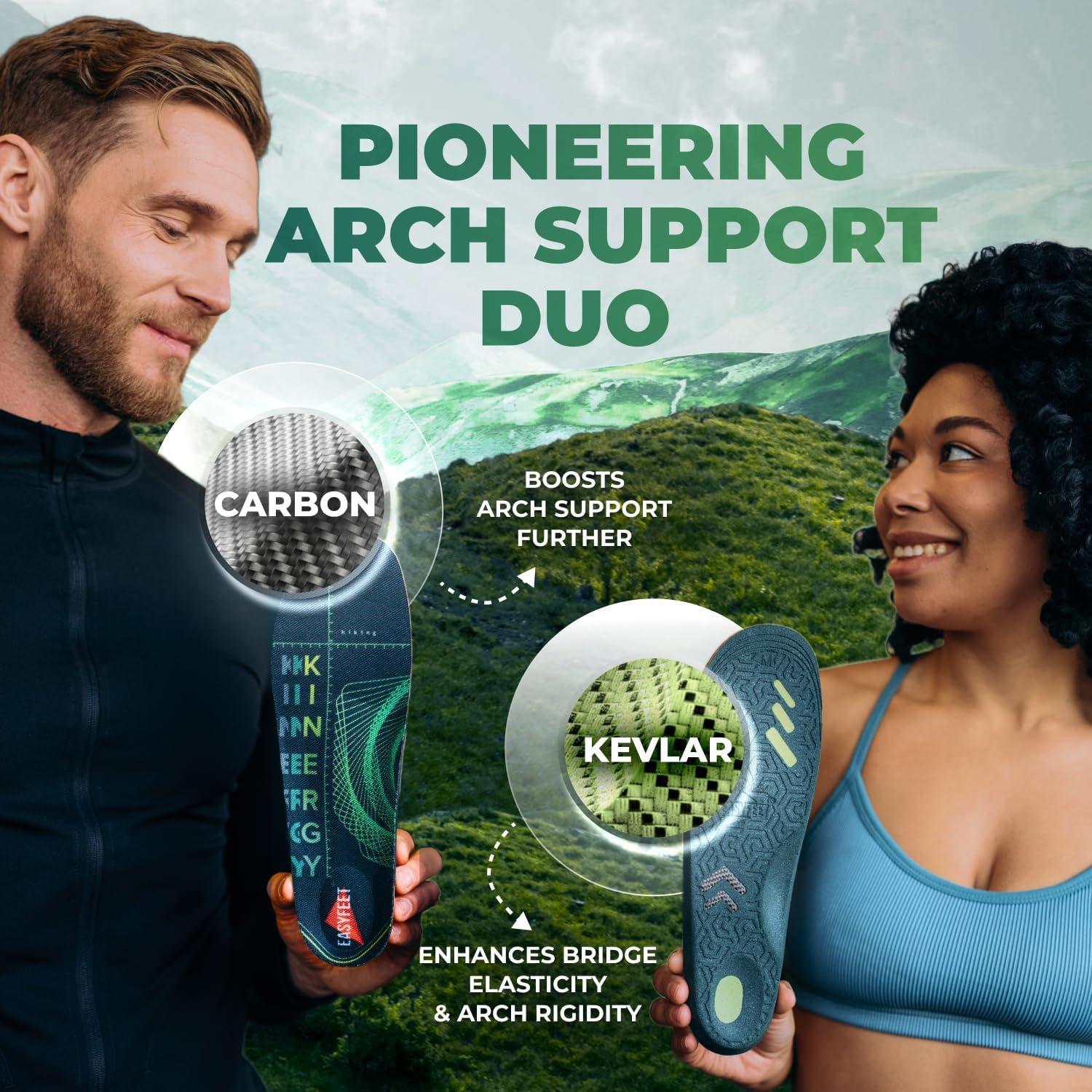 Plantillas Ortopédicas Acolchadas Kinergy para Senderismo - Soporte Arqueado - Hombres y Mujeres