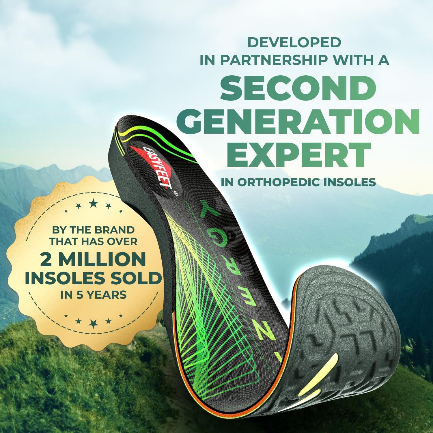 Plantillas Ortopédicas Acolchadas Kinergy para Senderismo - Soporte Arqueado - Hombres y Mujeres