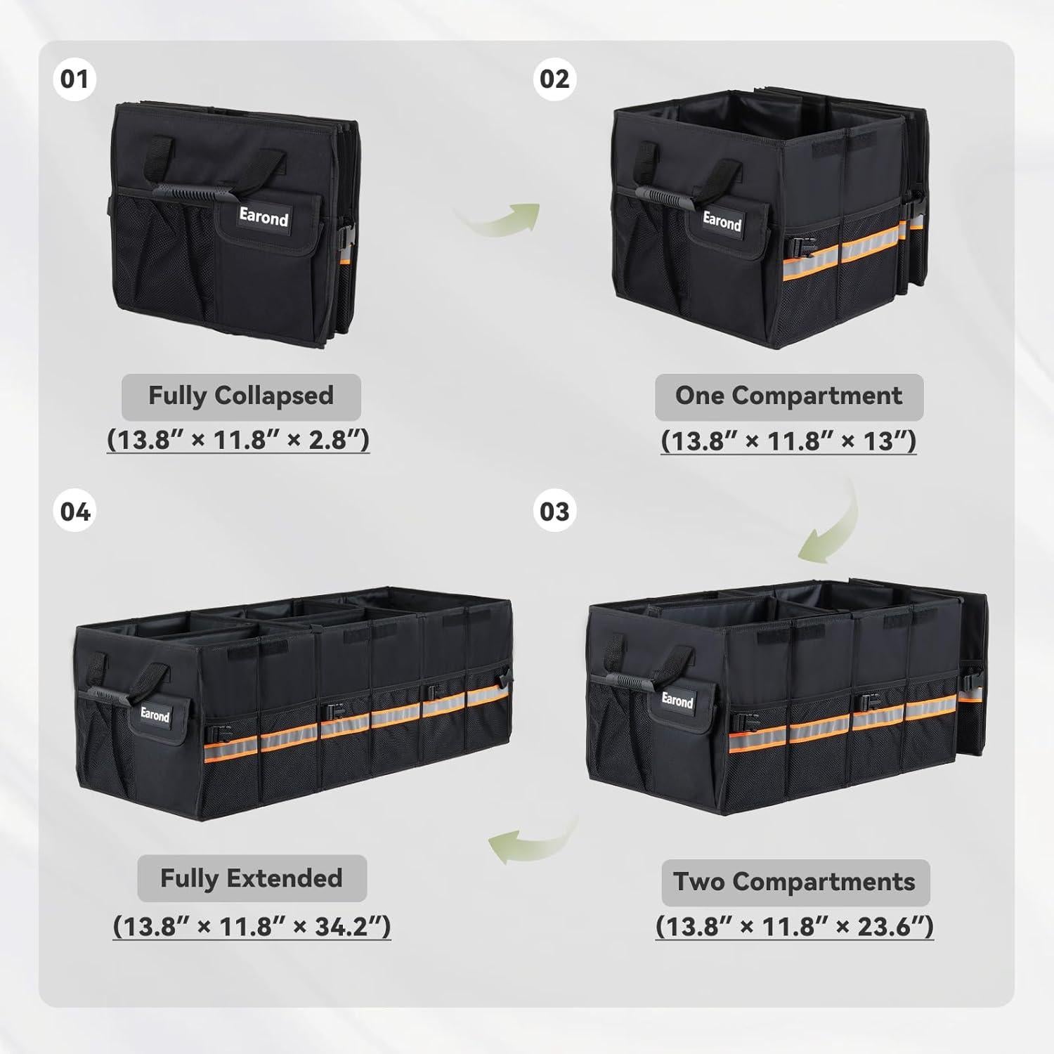 Organizador de Maletero de Coche EAROND Plegable Negro 75.7L