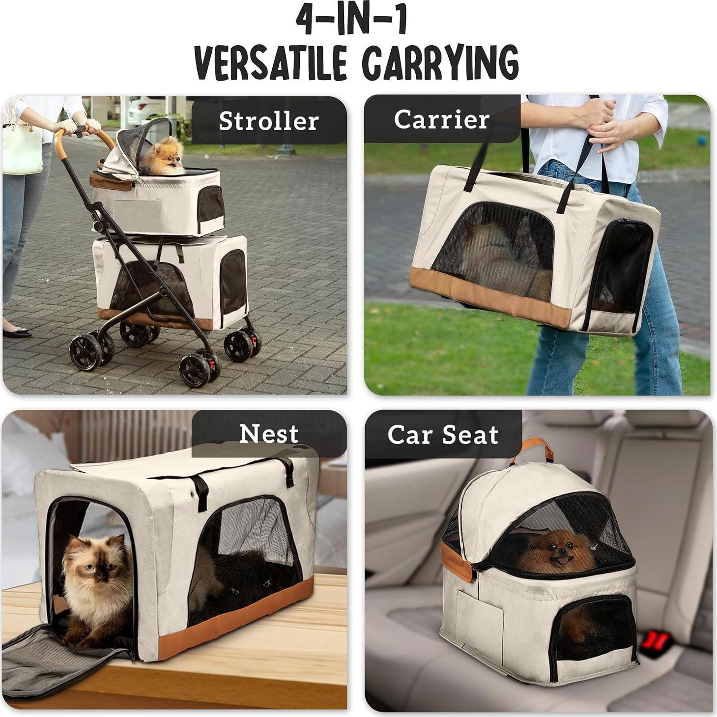 Carrito Doble para Mascotas PAWLALA Beige Cósmico 2 Perros/Gatos