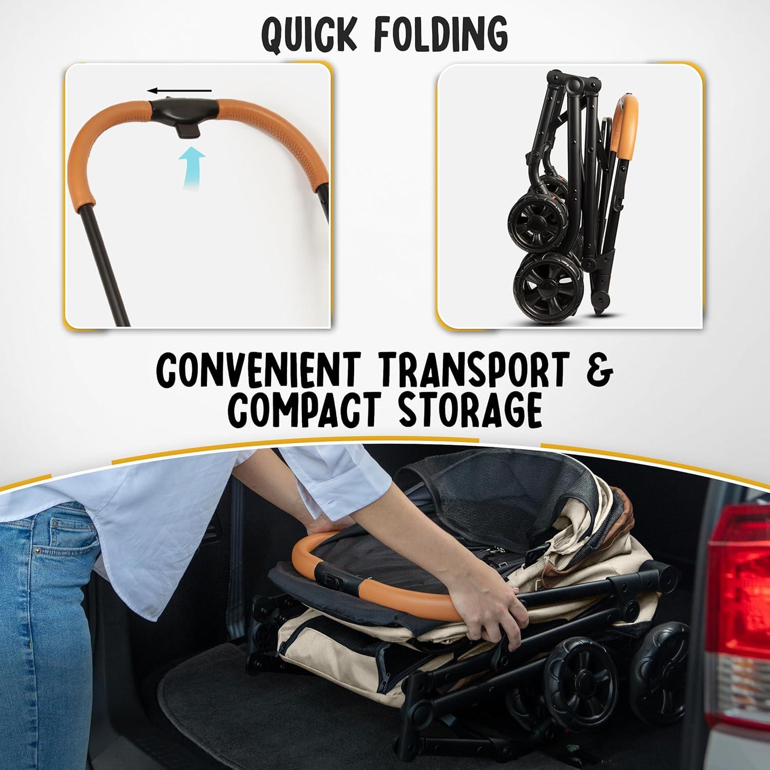 Carrito Doble para Mascotas PAWLALA Beige Cósmico 2 Perros/Gatos