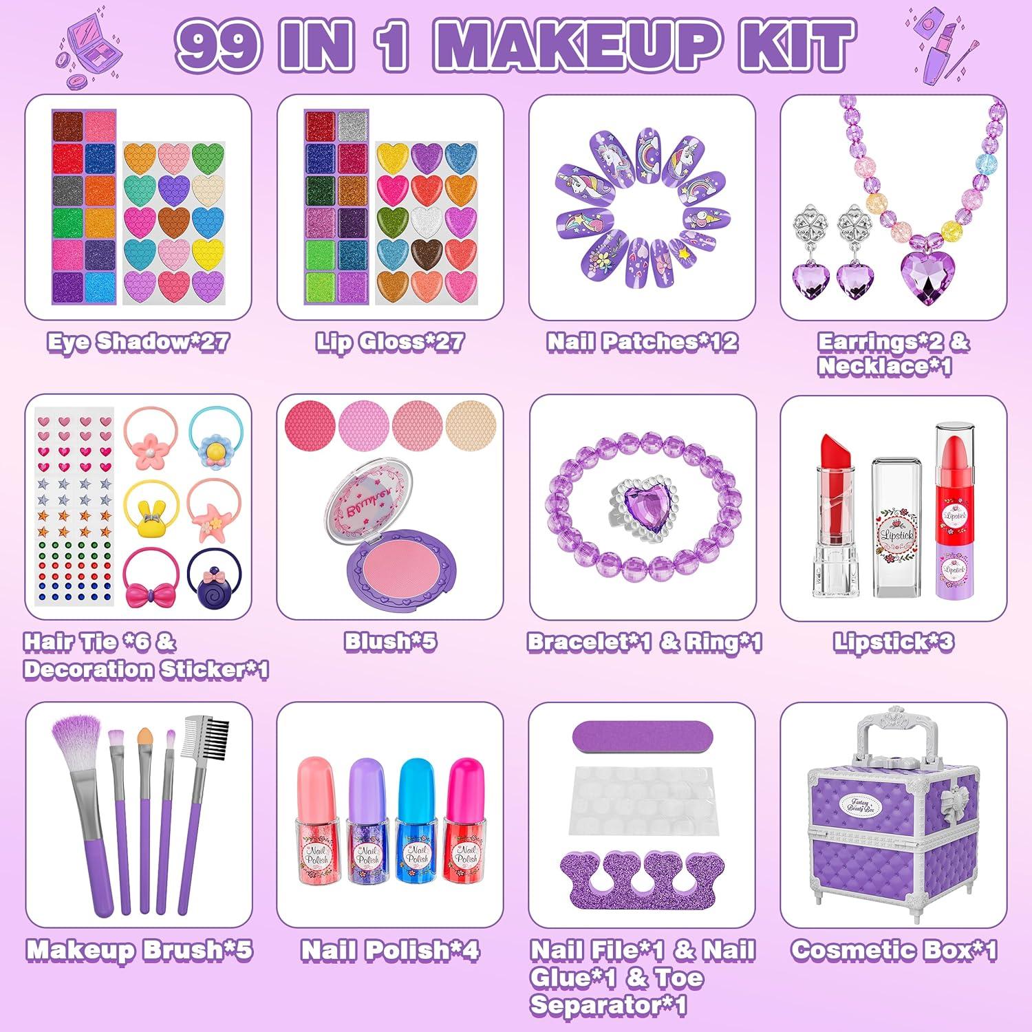 Kit de Maquillaje para Niñas 99 Piezas Kuovei - Cosméticos Lavables