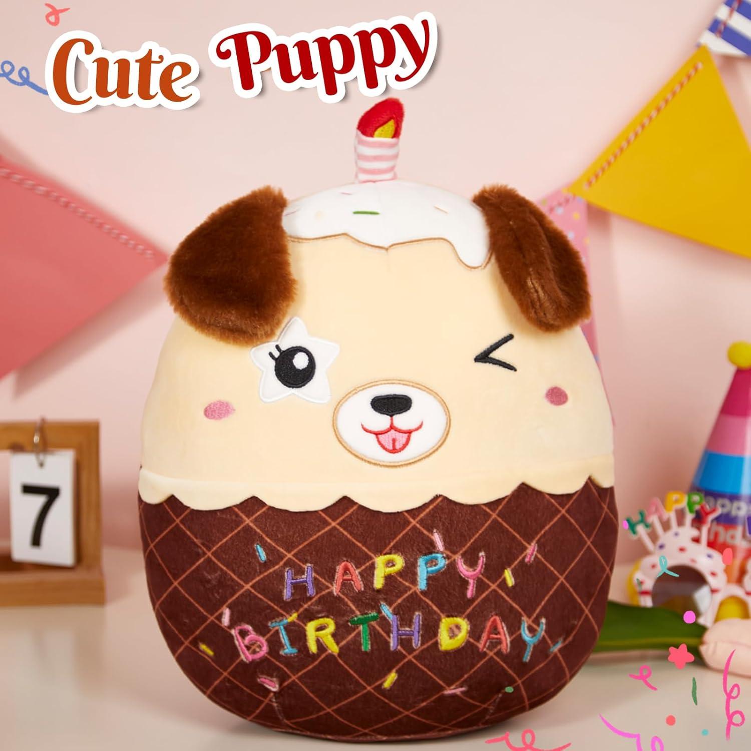 Almohada de Peluche Perro Pastel de Cumpleaños CozyWorld 38 cm