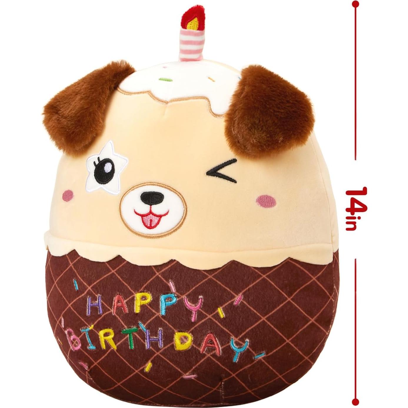Almohada de Peluche Perro Pastel de Cumpleaños CozyWorld 38 cm