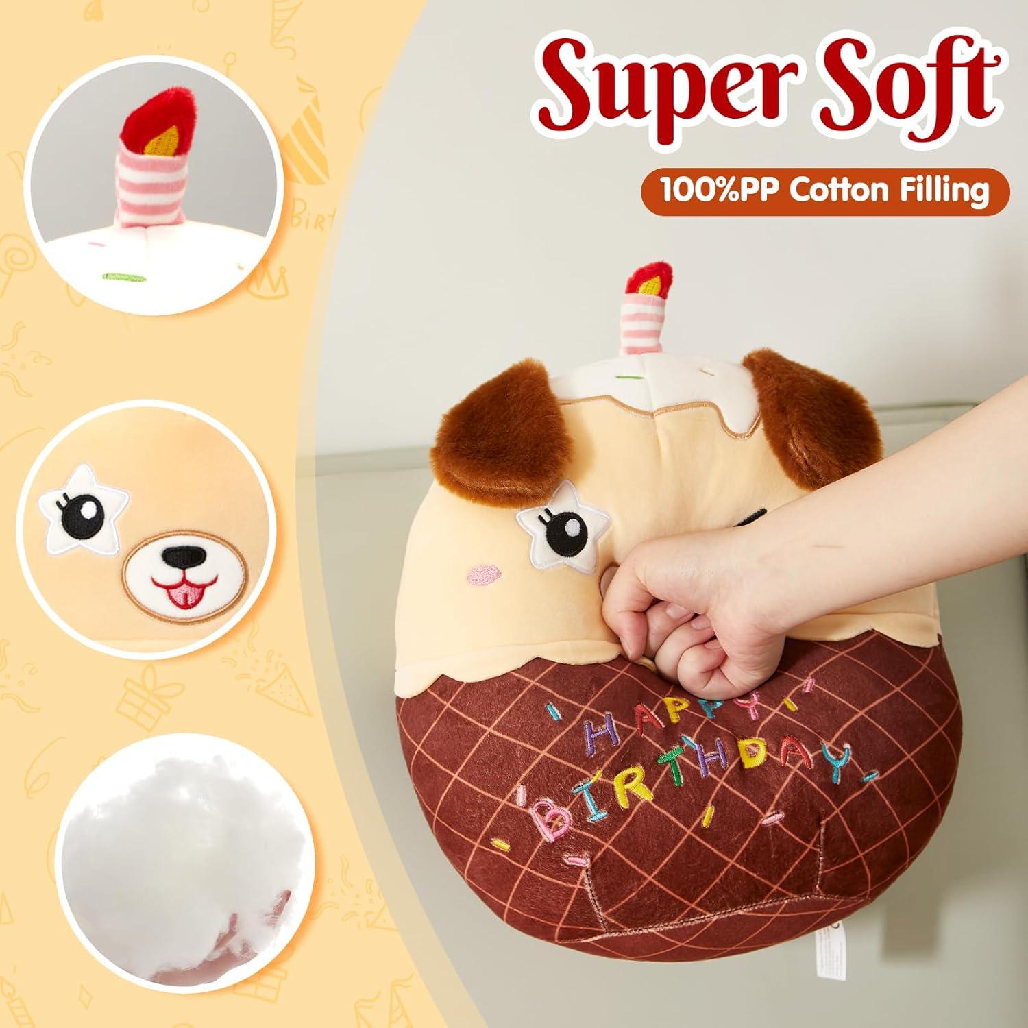 Almohada de Peluche Perro Pastel de Cumpleaños CozyWorld 38 cm