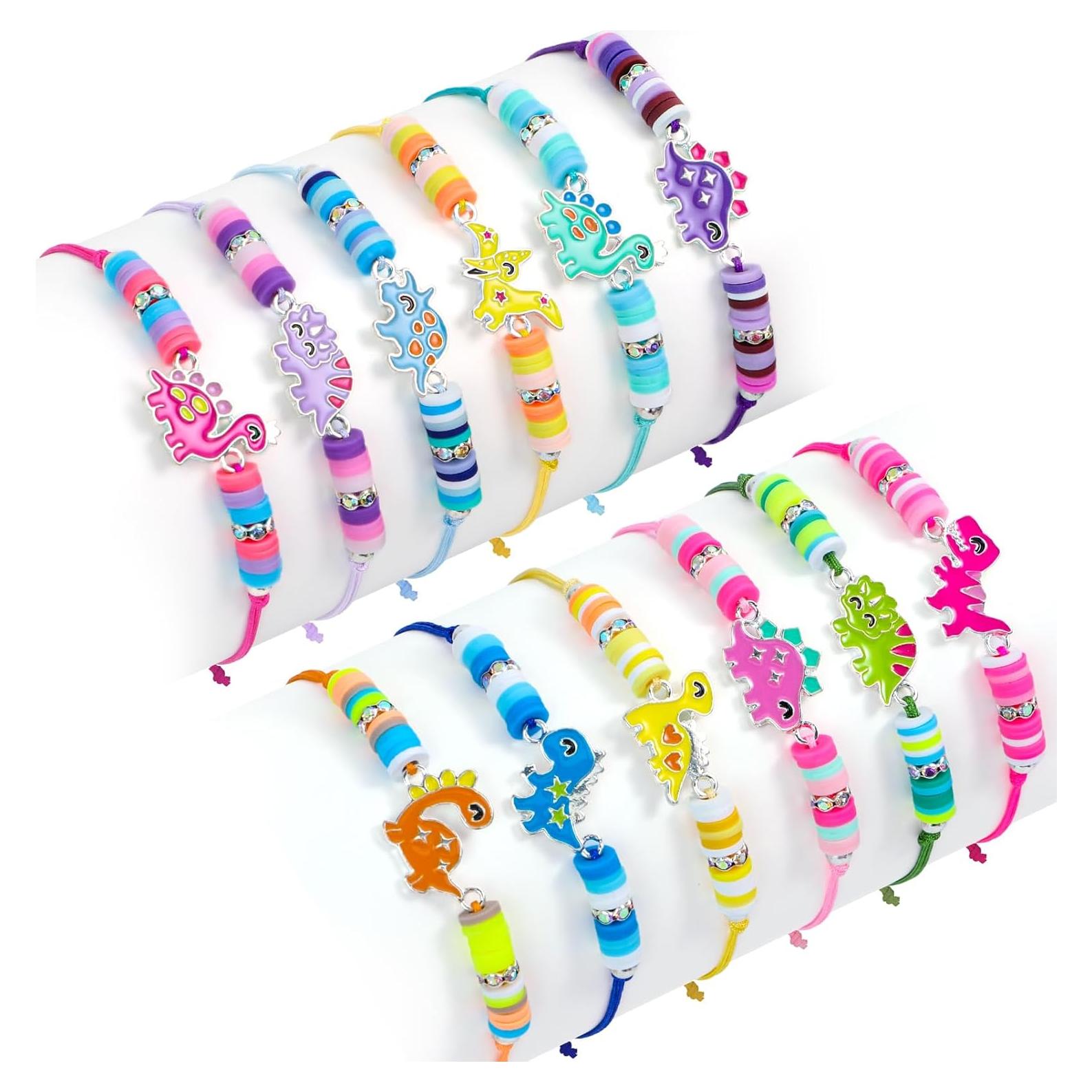 12 Pcs Kids Bracelet for Girls Toddler Jewelry Dinosaur Party Favors Supplies Friendship Bracelets Adjustable Pretend Play Boy Princess Dino Goodie Bag Classroom Reward