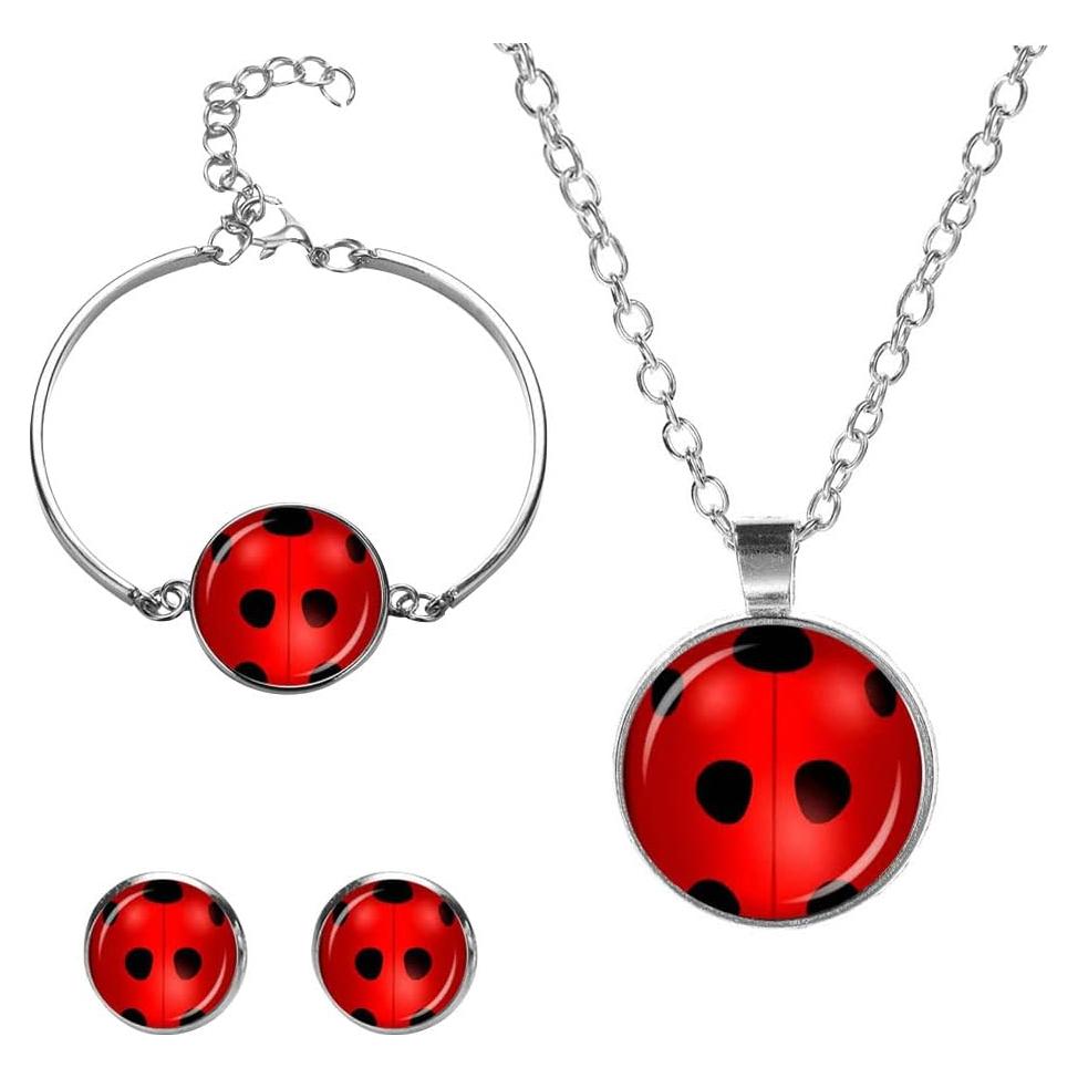 Conjunto de Joyería FKOJMH Mariquita Roja - Pulsera, Collar y Aretes