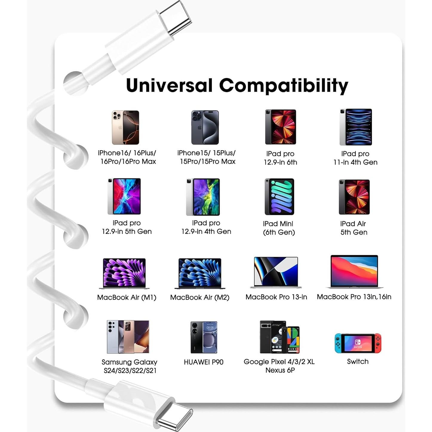 Cable de carga rápida USB C a USB C Apple 3Pack 1.83m 60W