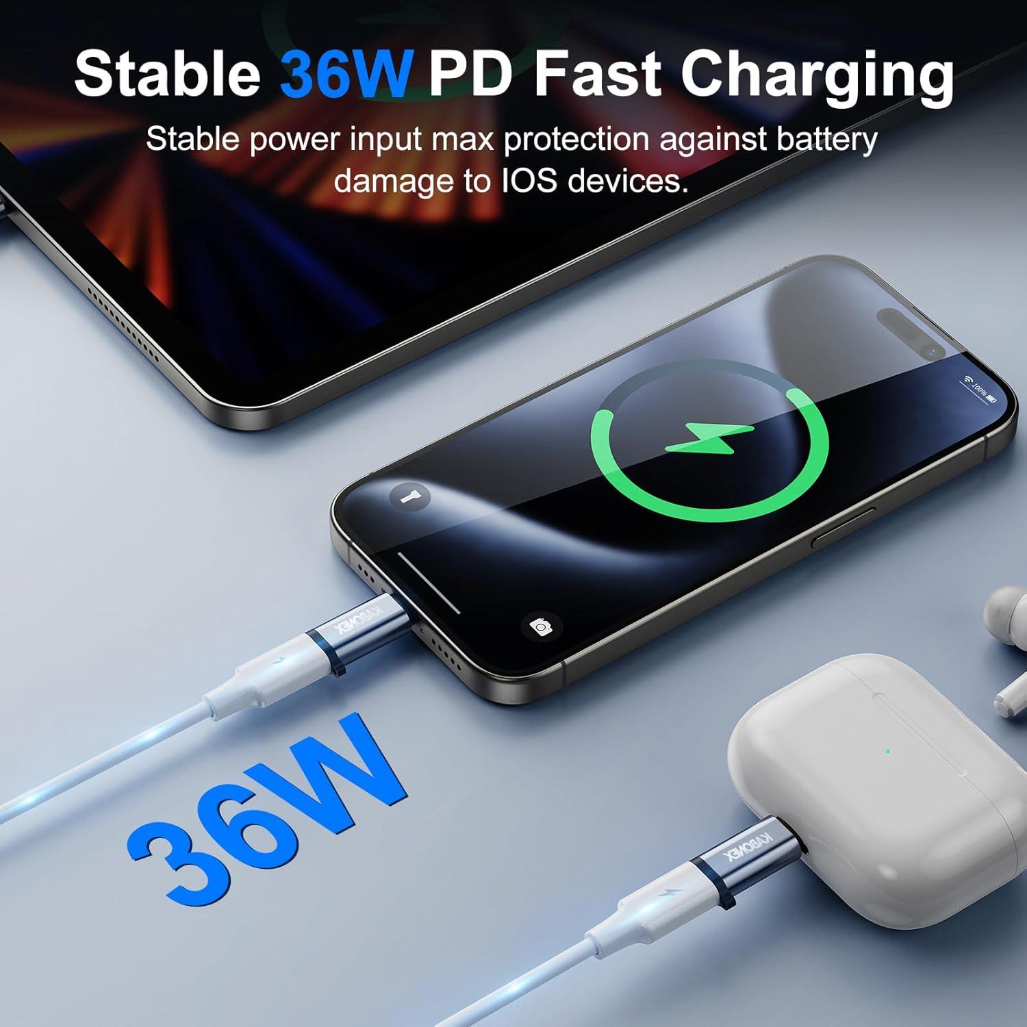 Adaptador USB C a Lightning Kabonex 36W Carga Rápida - 2 Piezas