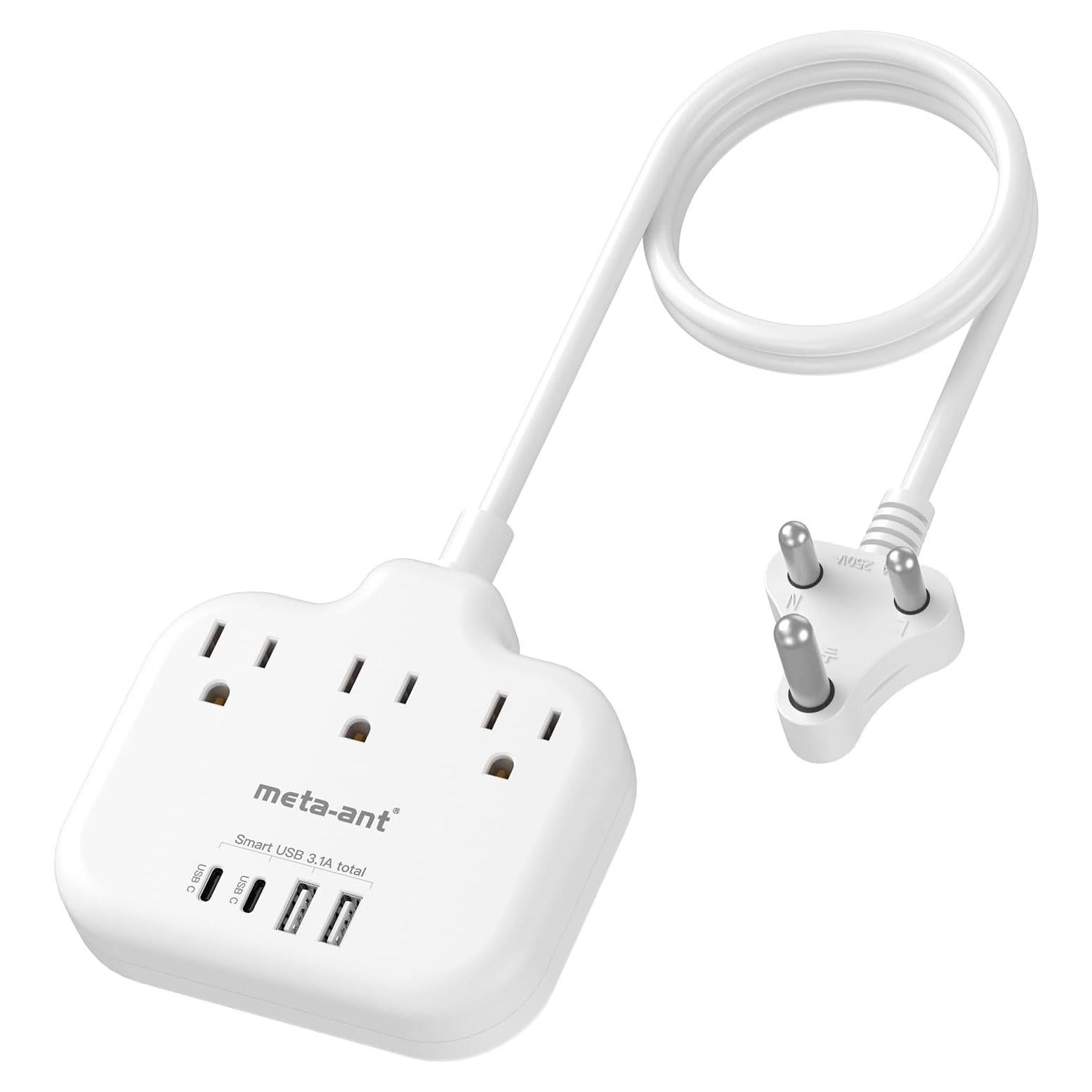 Adaptador de enchufe tipo M Meta-Ant 7 en 1 con USB-C 15.5W