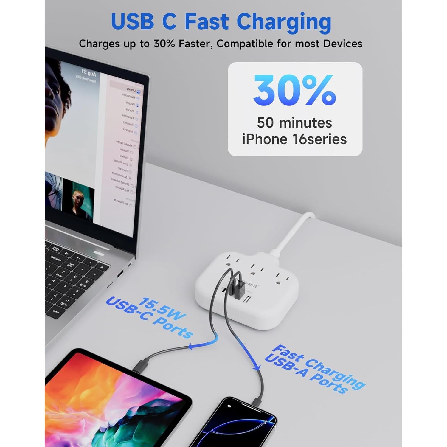 Adaptador de enchufe tipo M Meta-Ant 7 en 1 con USB-C 15.5W
