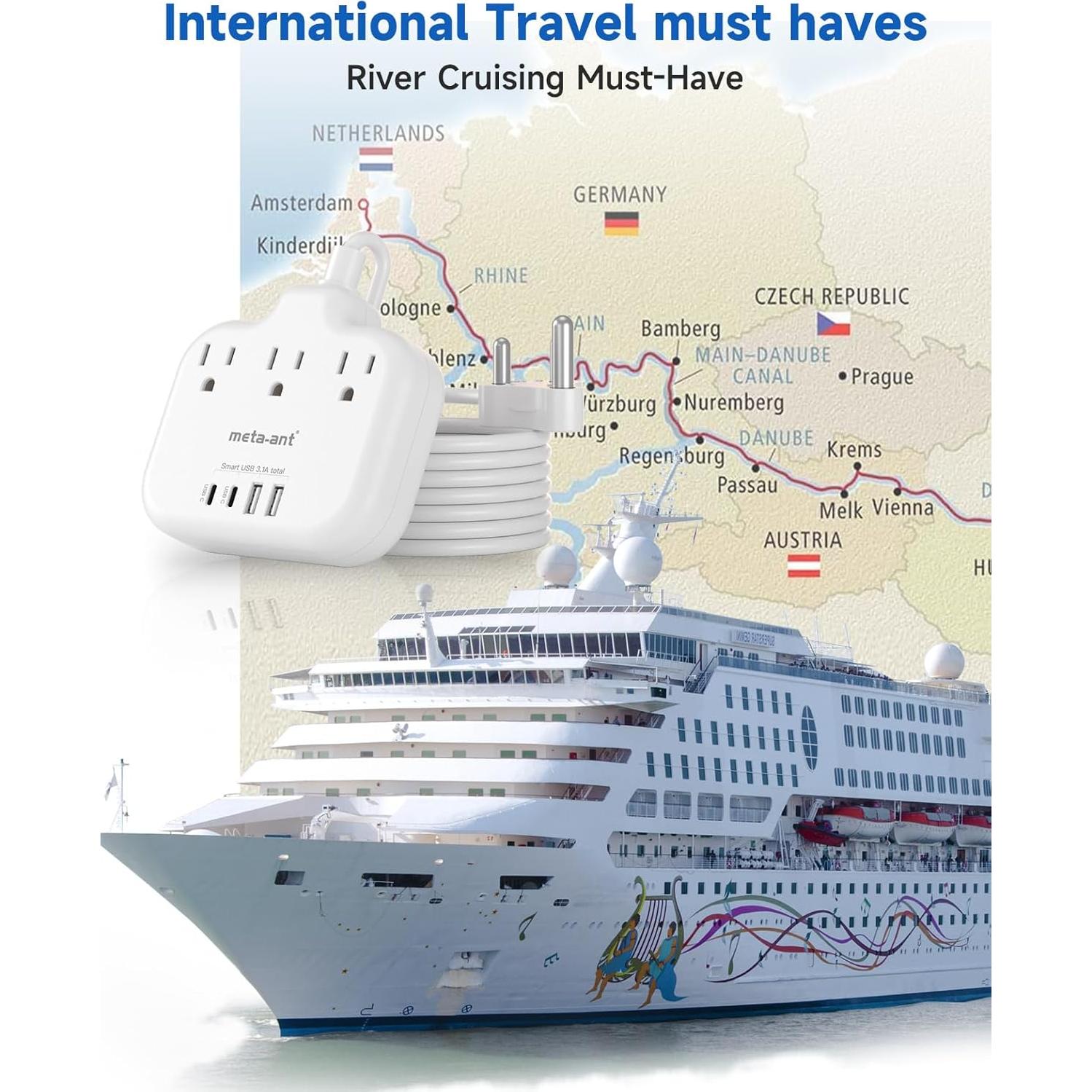 Adaptador de enchufe tipo M Meta-Ant 7 en 1 con USB-C 15.5W