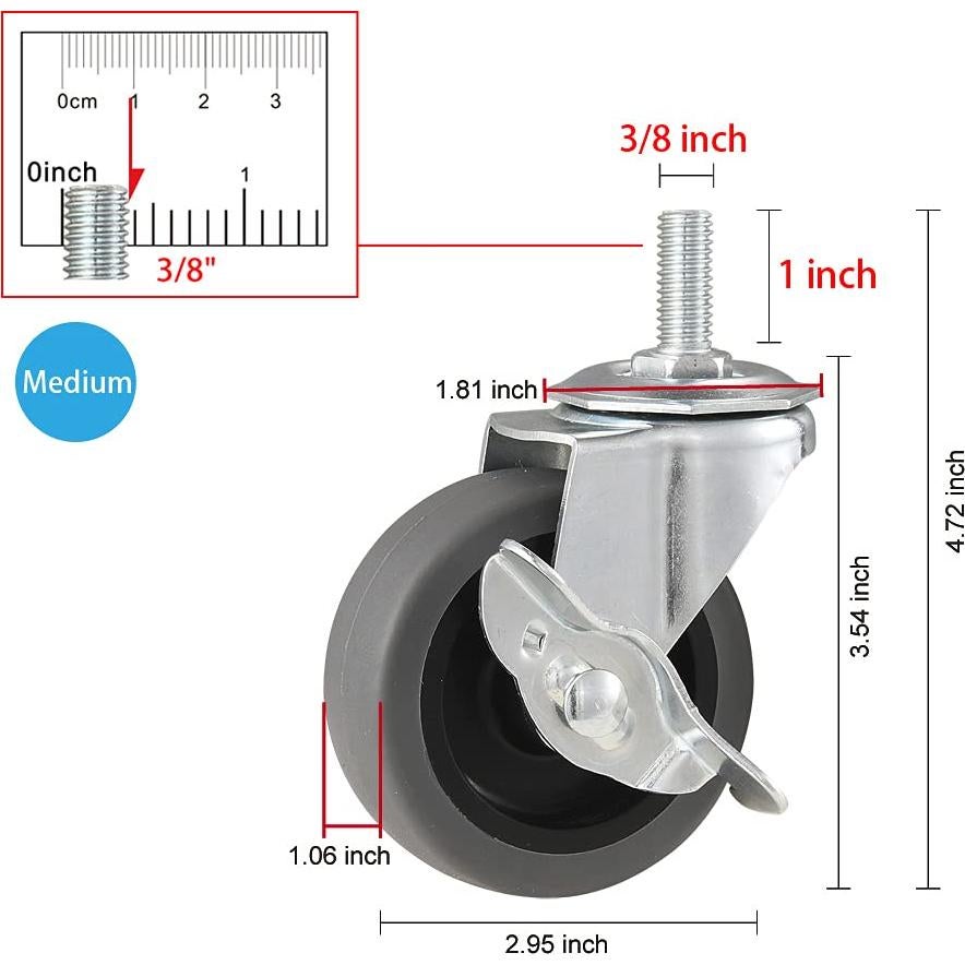 Ruedas Giratorias WH 3" con Freno Set de 4 Sin Ruido