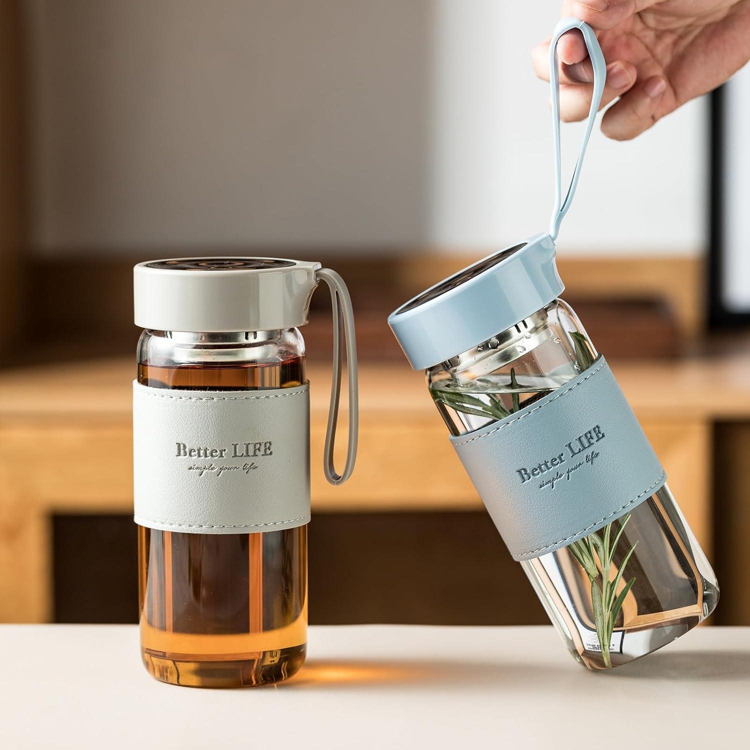 Botella de Agua de Vidrio 16 oz DNIENKGE con Funda Antideslizante