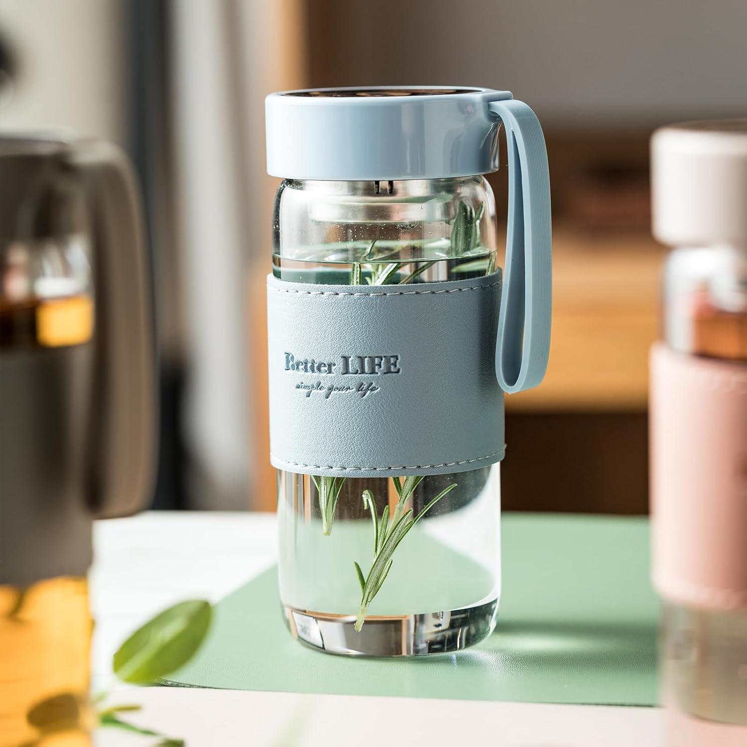 Botella de Agua de Vidrio 16 oz DNIENKGE con Funda Antideslizante