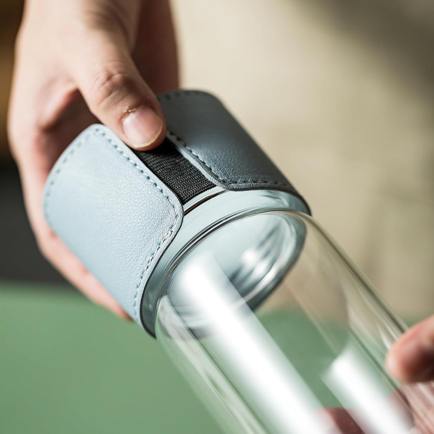 Botella de Agua de Vidrio 16 oz DNIENKGE con Funda Antideslizante