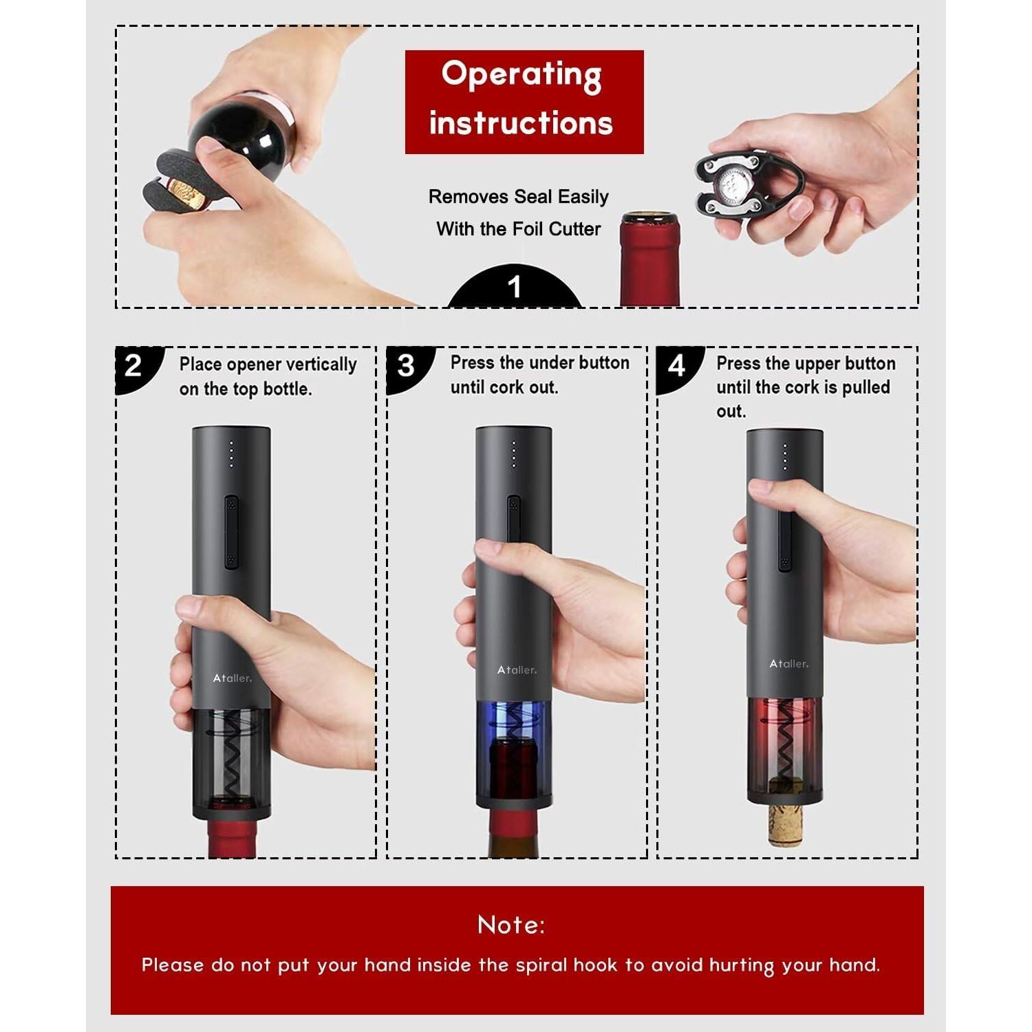 Abridor de Botellas de Vino Eléctrico Ataller KP-260B Negro