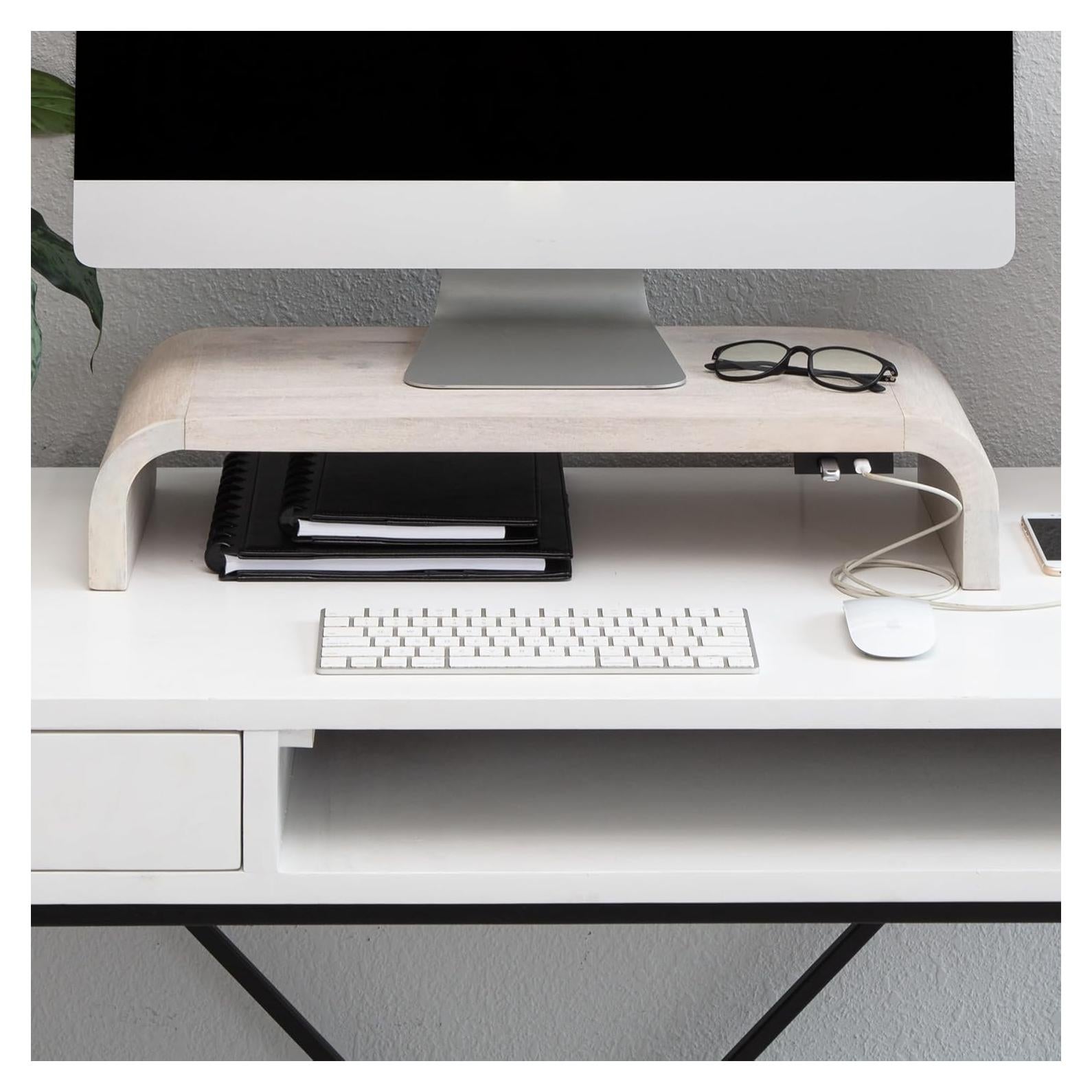 Soporte Elevador de Monitor Anji Mountain Madera Ergonómico Blanco