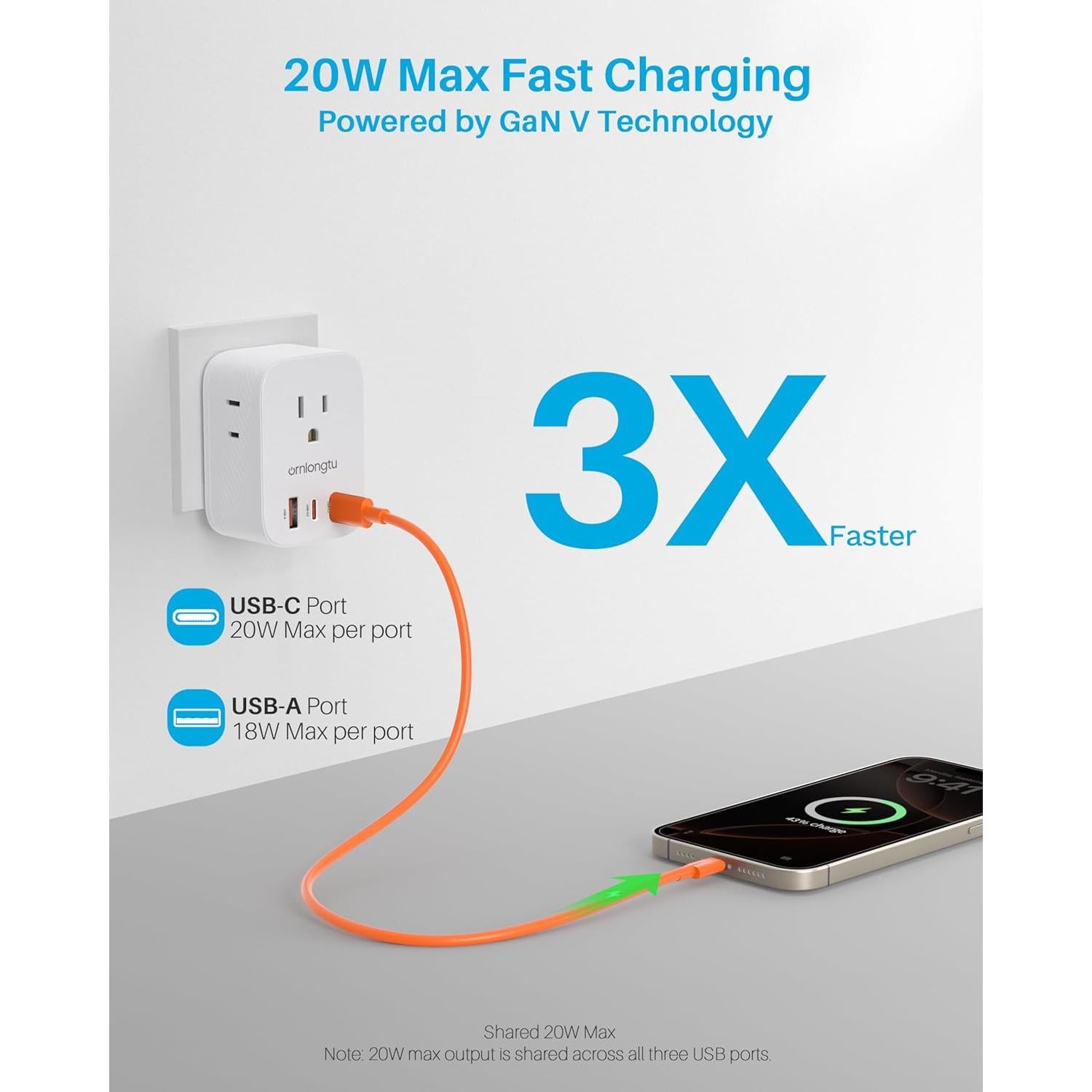 Adaptador de Enchufe Tipo E/F 20W XiangRun - 2 Paquetes con 3 USB