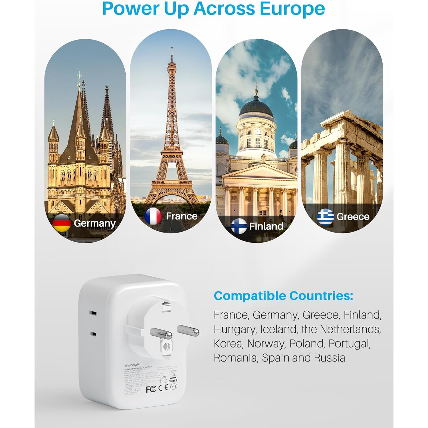 Adaptador de Enchufe Tipo E/F 20W XiangRun - 2 Paquetes con 3 USB