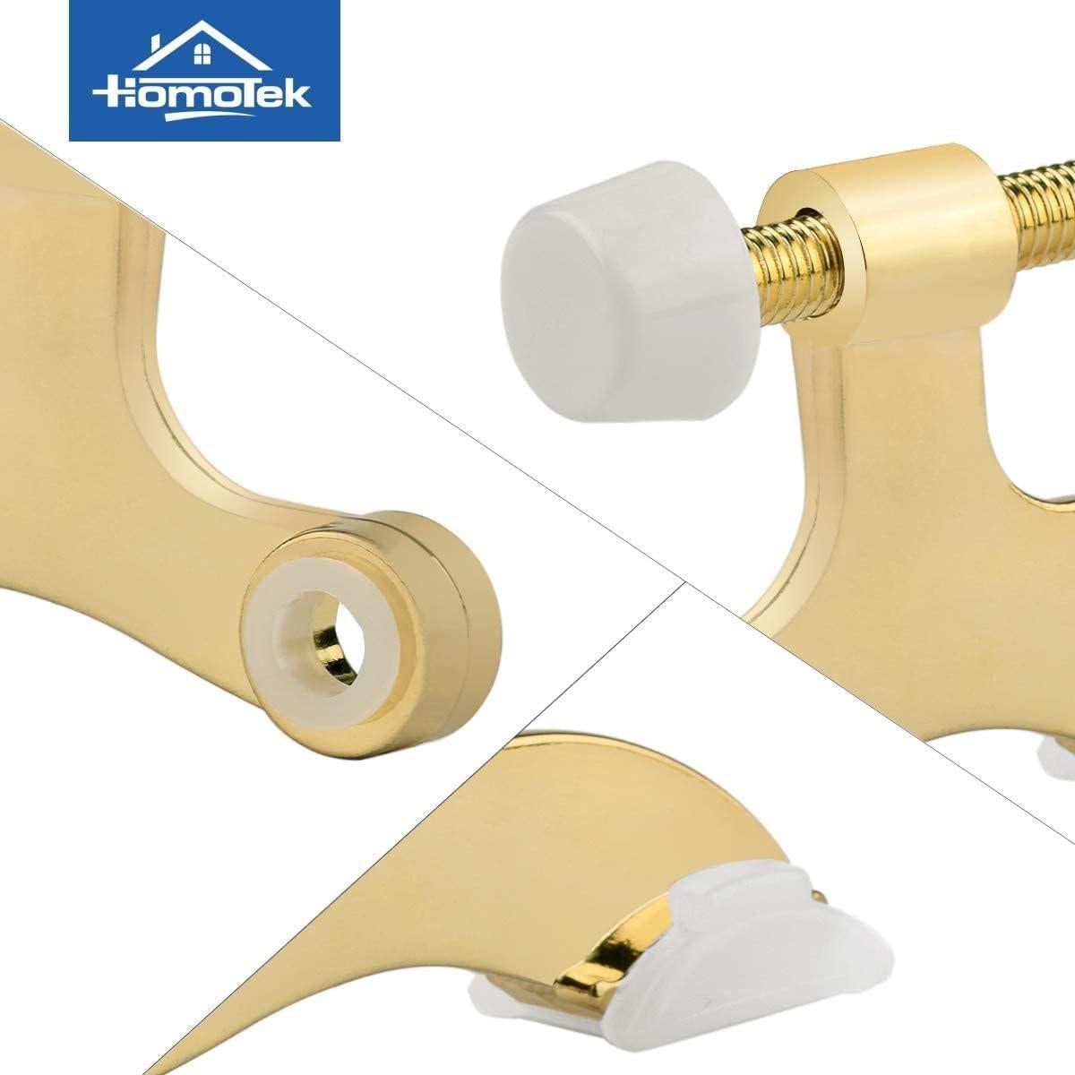 HOMOTEK 1 Pack Hinge Pin Bright Brass Door Stopper,Adjustable Deluxe Heavy Duty Door Stopper 2-1/2"x1-3/4,with White Rubber Bumper Tips