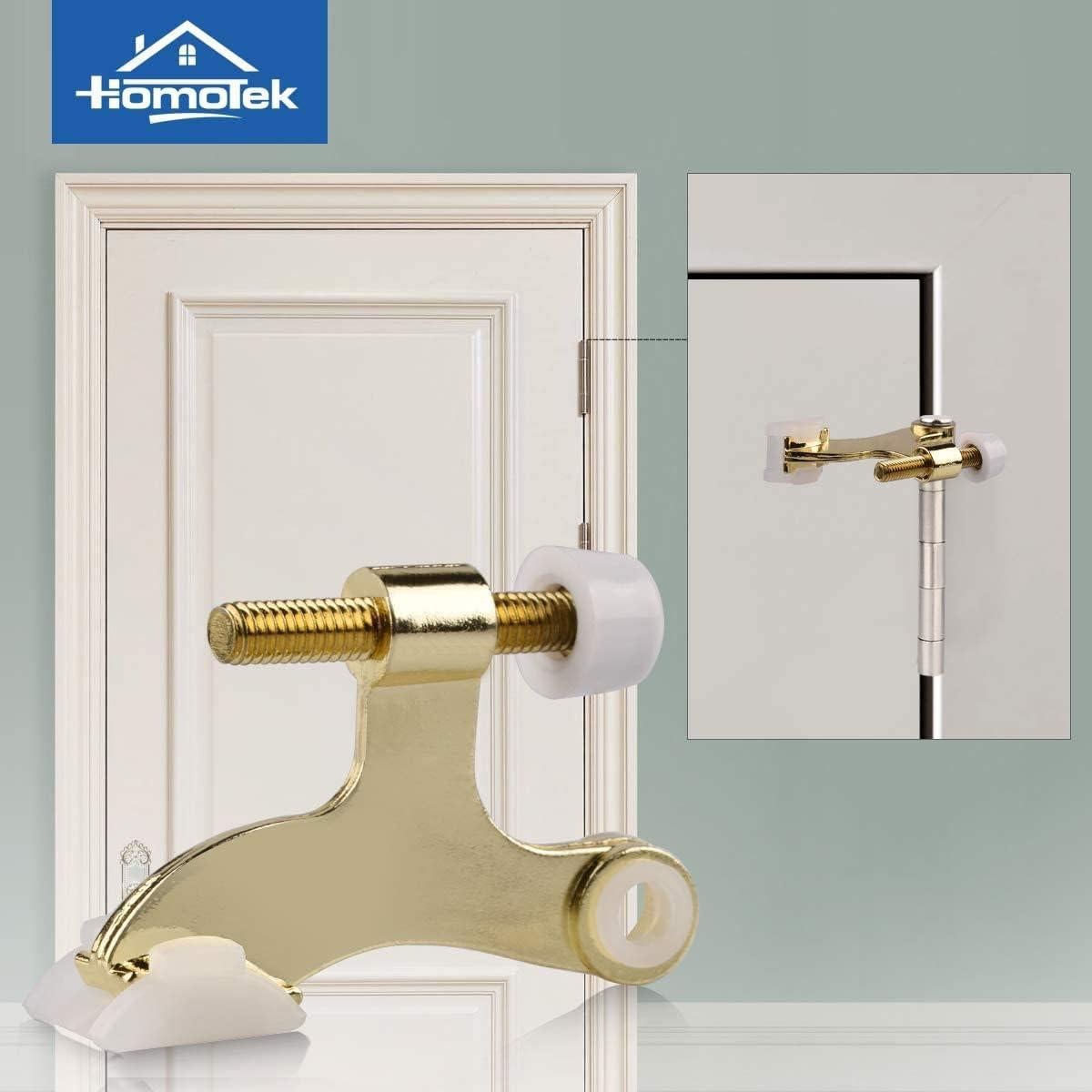 HOMOTEK 1 Pack Hinge Pin Bright Brass Door Stopper,Adjustable Deluxe Heavy Duty Door Stopper 2-1/2"x1-3/4,with White Rubber Bumper Tips
