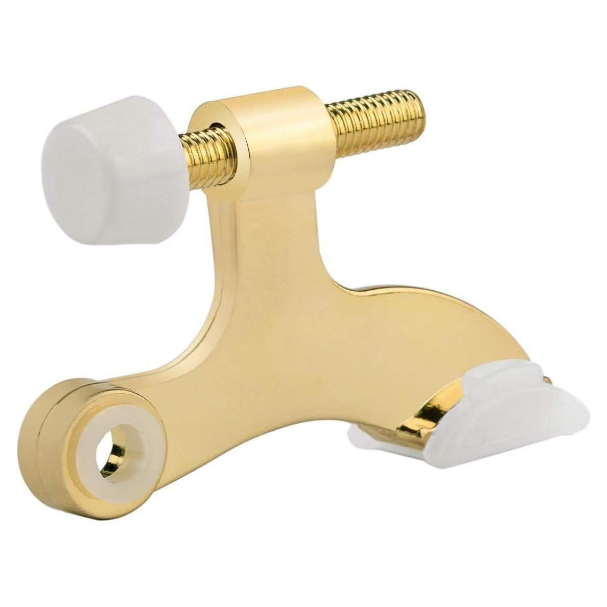HOMOTEK 1 Pack Hinge Pin Bright Brass Door Stopper,Adjustable Deluxe Heavy Duty Door Stopper 2-1/2"x1-3/4,with White Rubber Bumper Tips