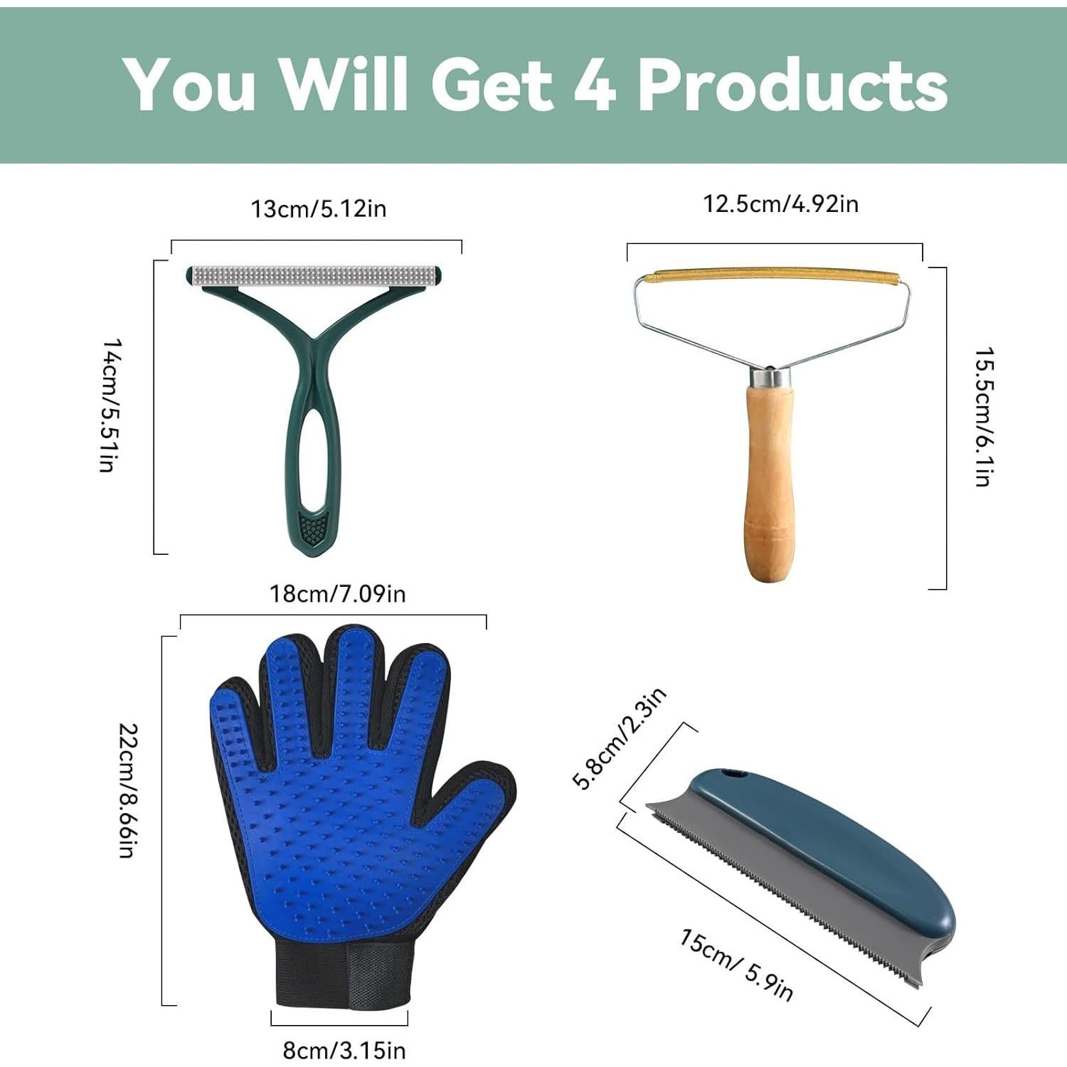 Set Quitapelos para Mascotas 4 Piezas Yunlnny - Guante y Cepillos