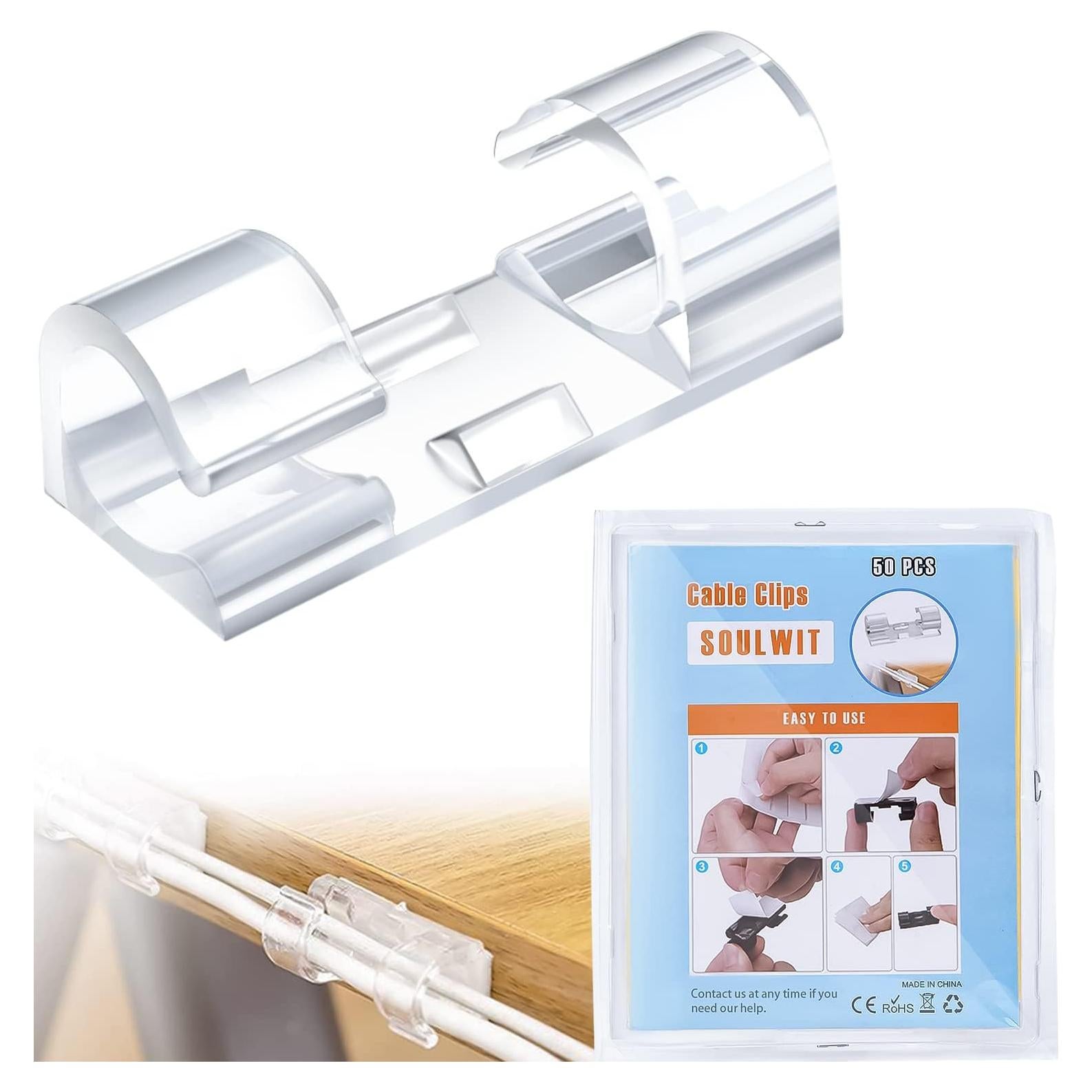 Clips Organizadores de Cables SOULWIT 50 Pcs Transparente